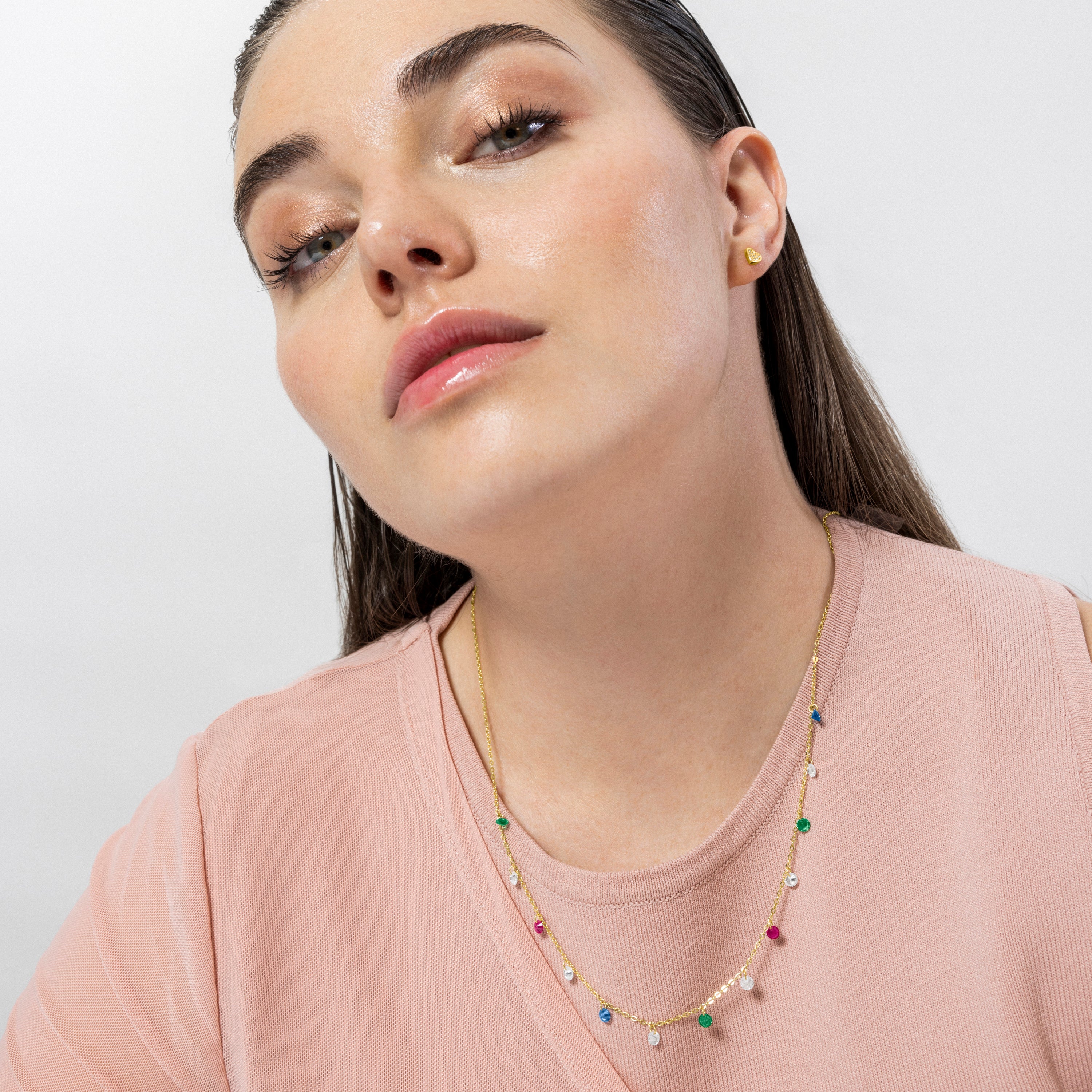 925 Sterling Silver Necklace with Multicolor Cubic Zirconia finished in 18K Yellow Gold - Sumju