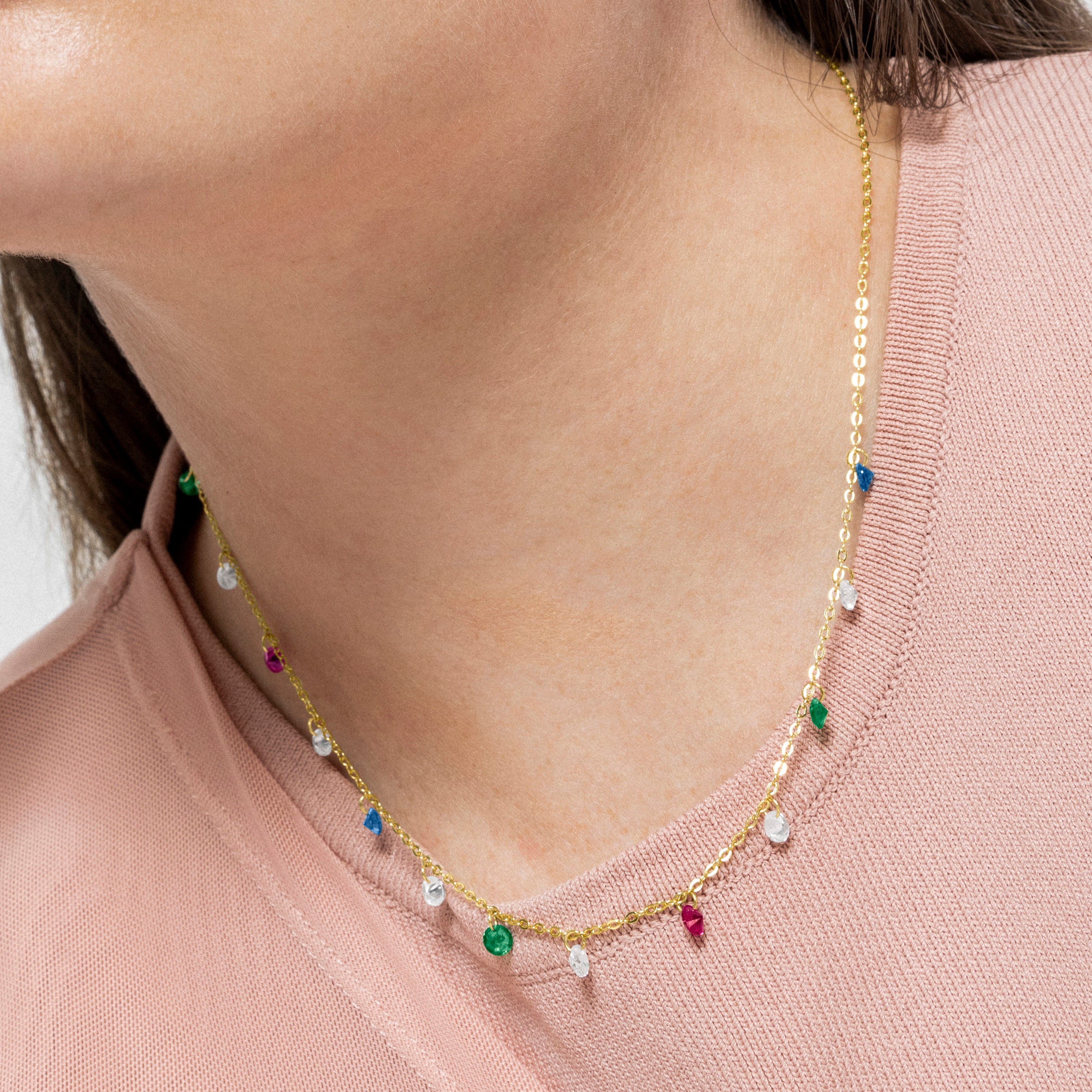 925 Sterling Silver Necklace with Multicolor Cubic Zirconia finished in 18K Yellow Gold - Sumju