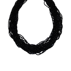 925 Sterling Silver Necklace with Black Crystal and Rhodium Finish - Kibak