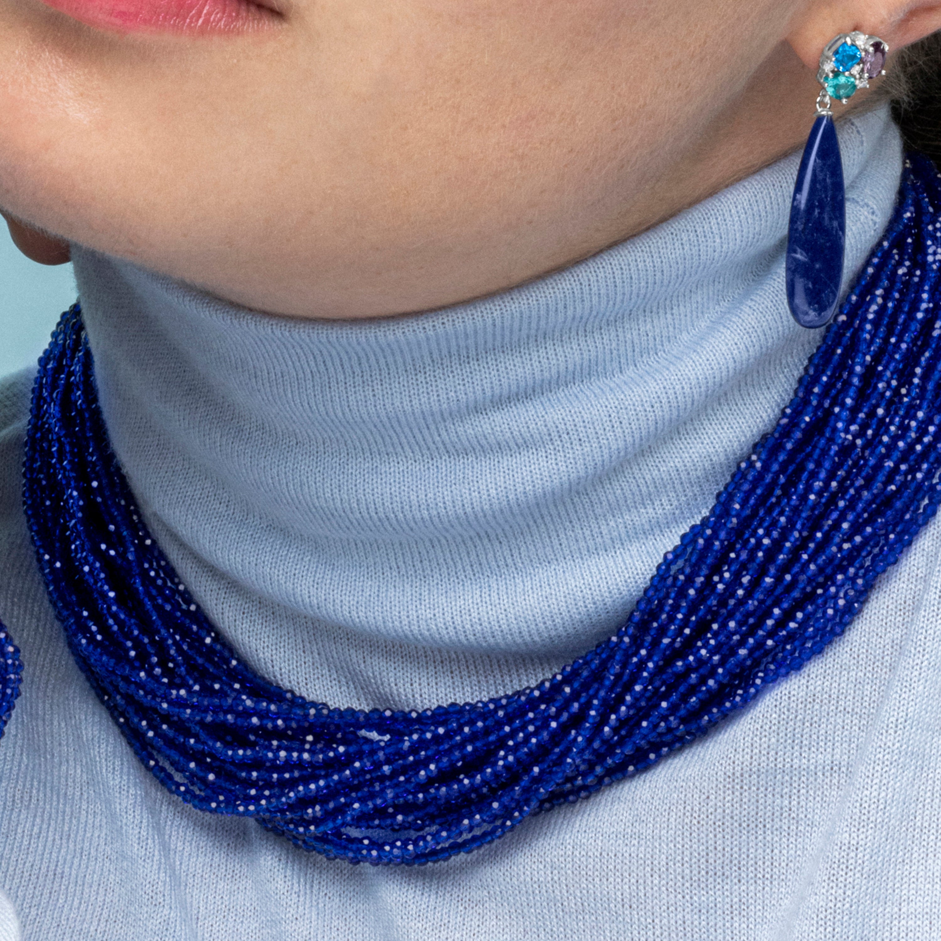 Collana Cristallo Blu Scuro finitura in rodio - Kibak