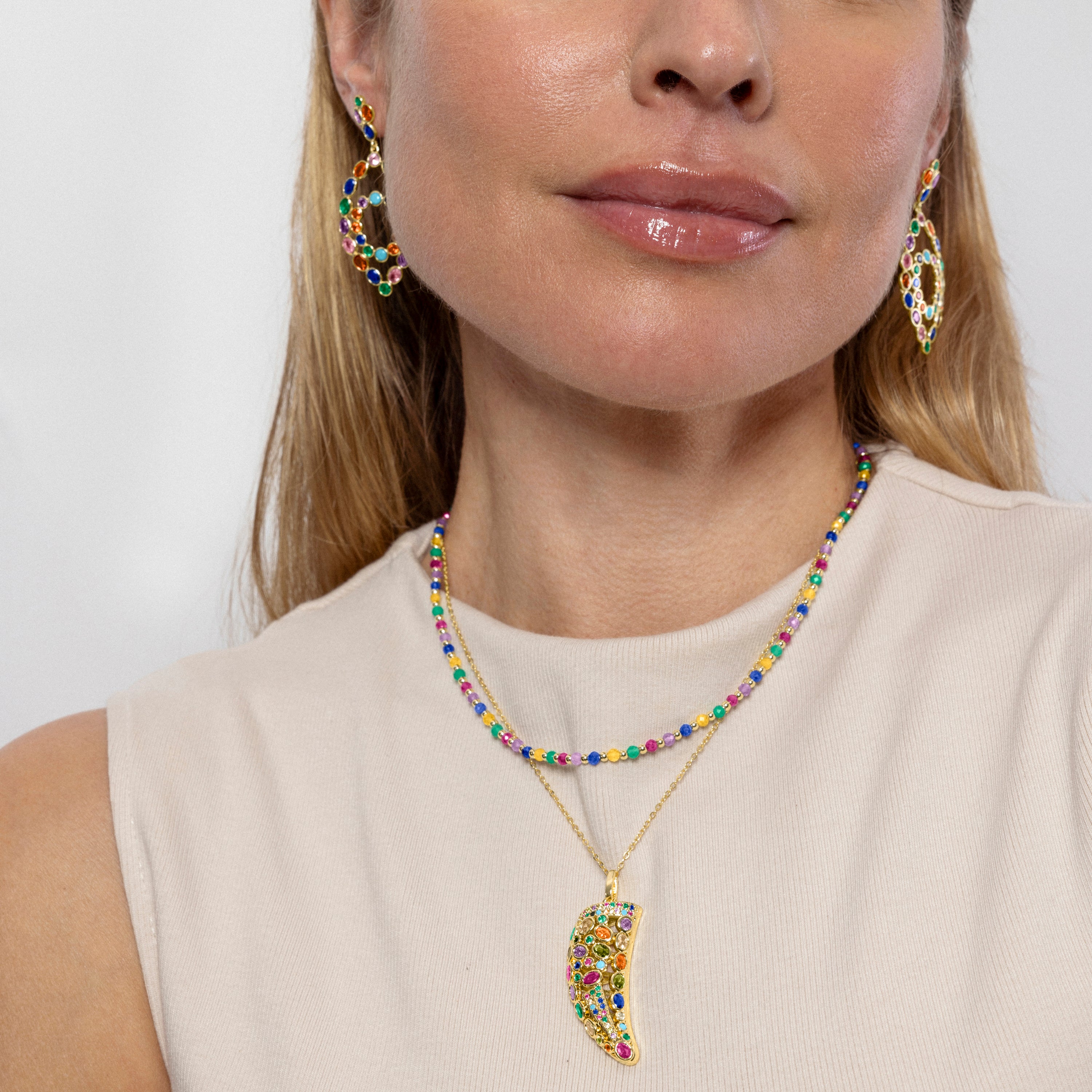 925er Sterlingsilber-Halskette mit mehrfarbigem Kristall, vergoldet mit 18K Gelbgold - Shedi