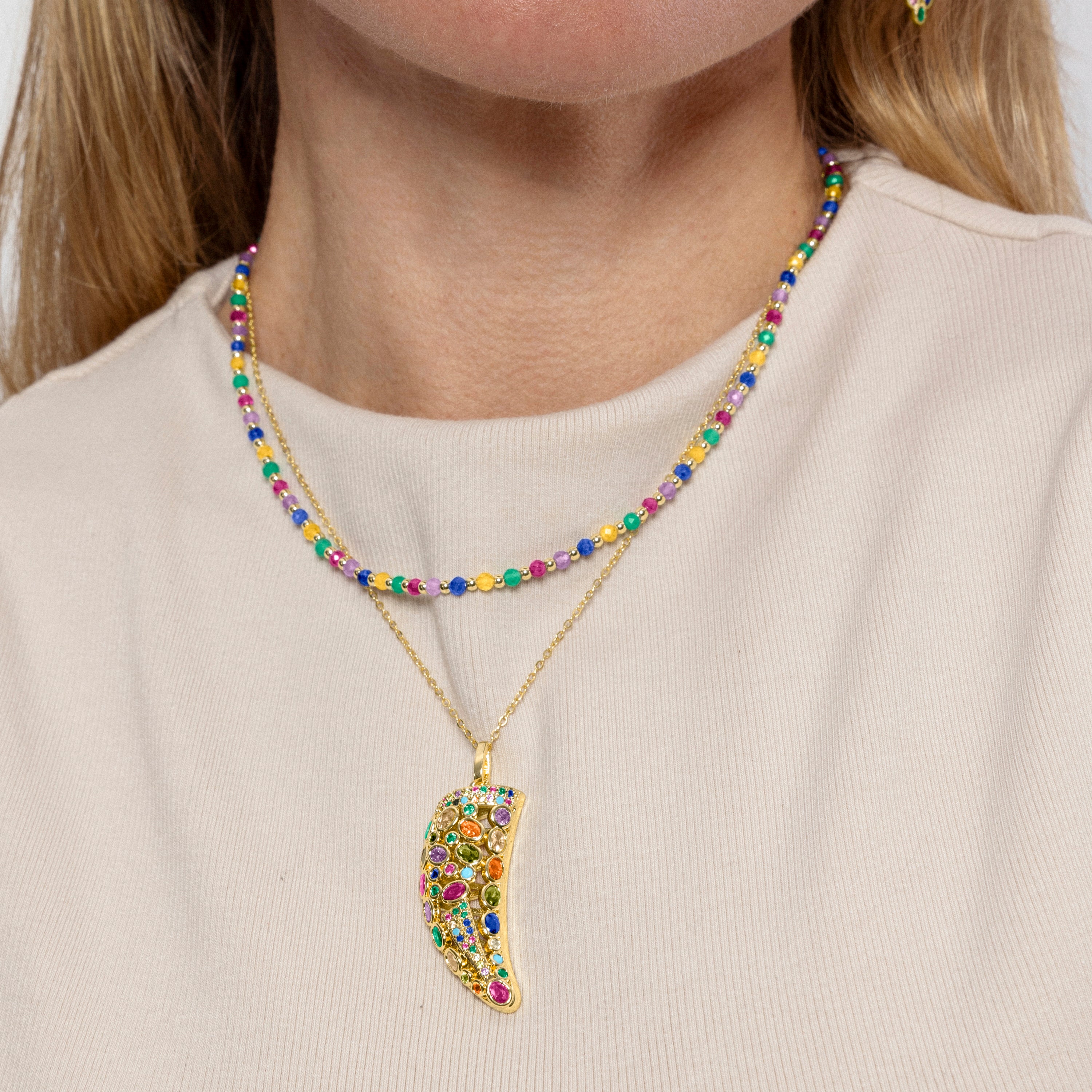 925 Sterling Silver Necklace with Multicolor Crystal finished in 18K Yellow Gold - Shedi