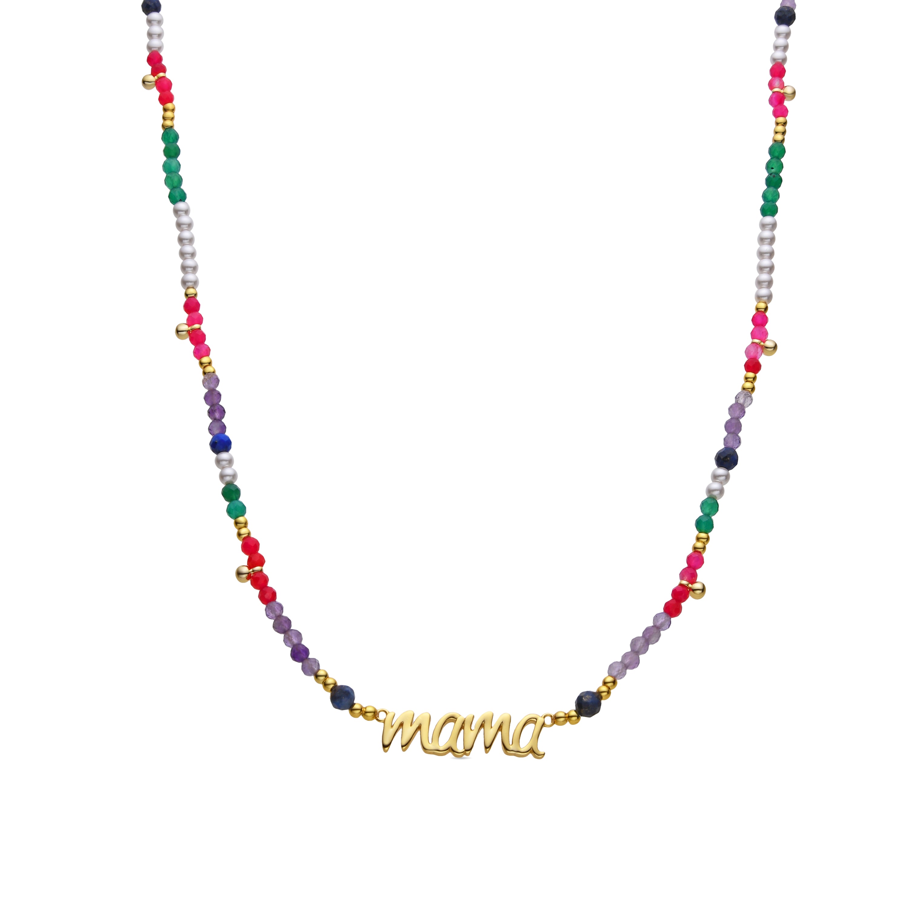 Colar de Prata de Lei 925 e Cristal Multicolor com acabamento em ouro amarelo de 18k - Mama