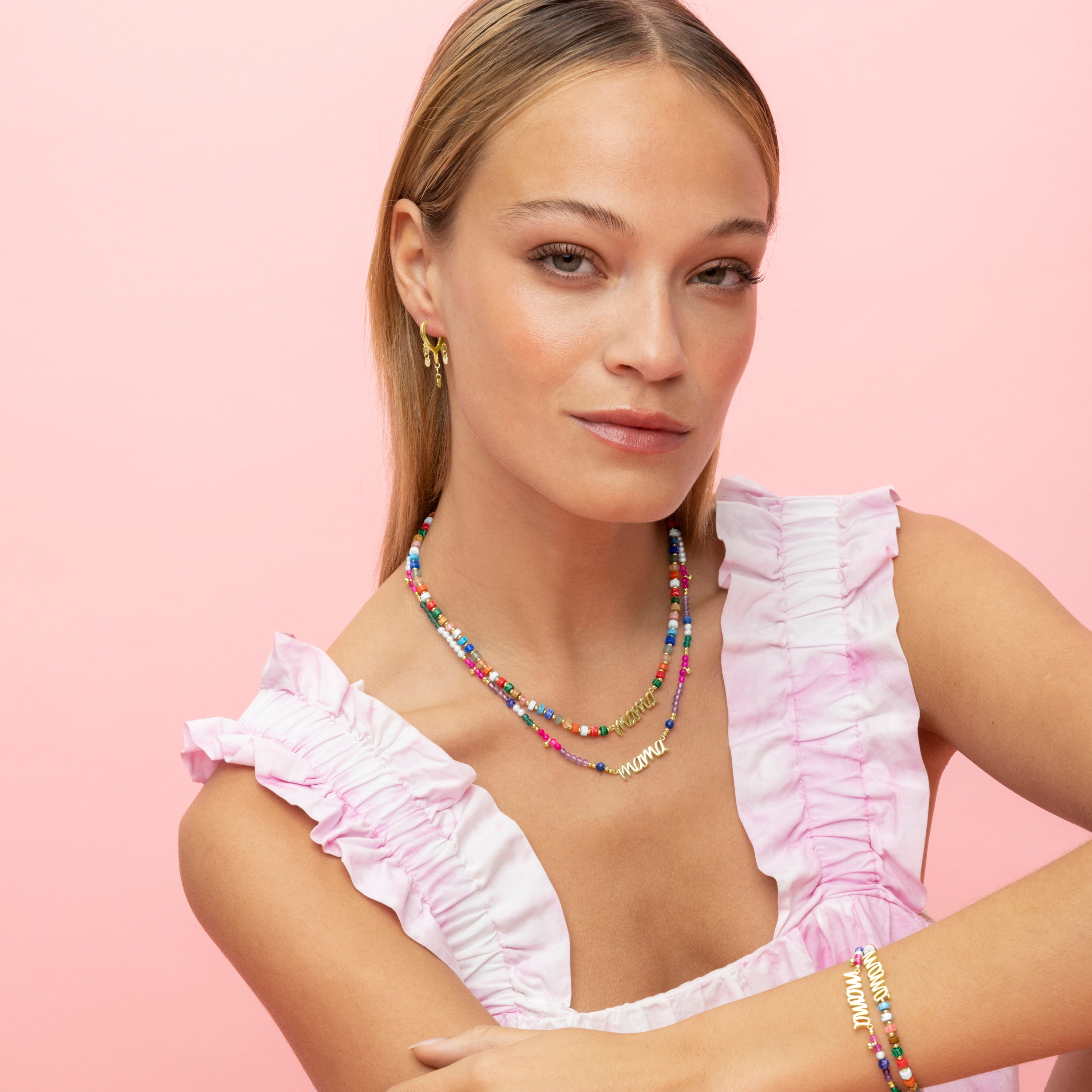 Colar de Prata de Lei 925 e Cristal Multicolor com acabamento em ouro amarelo de 18k - Mama