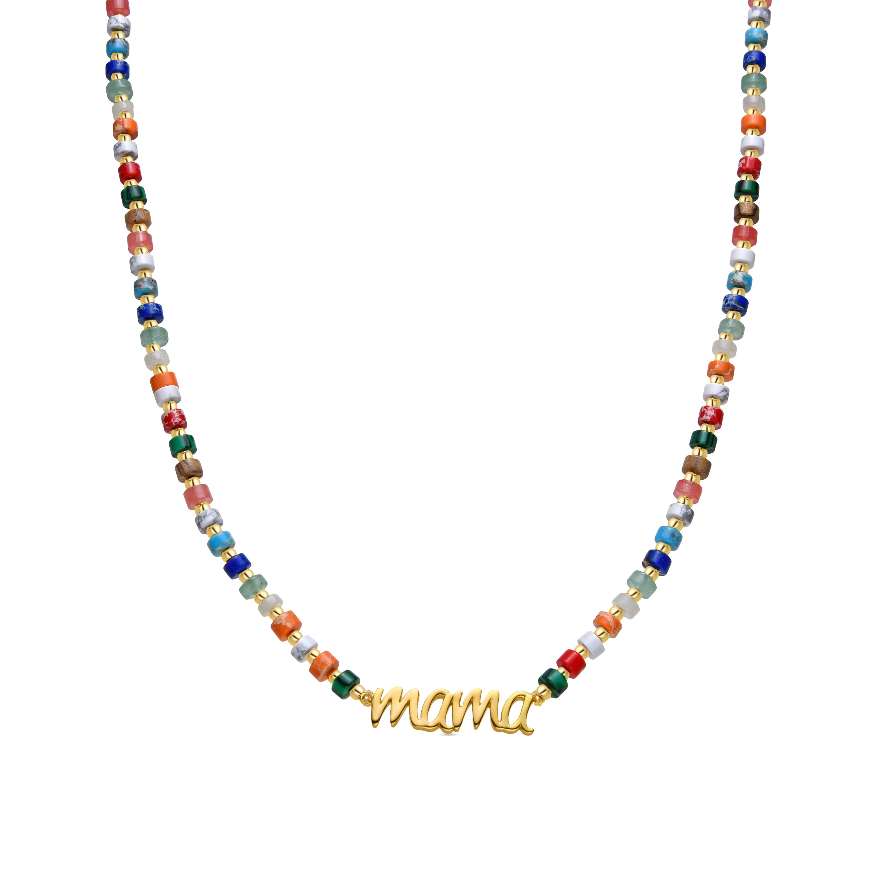 Colar de Prata de Lei 925 e Cristal Multicolor com acabamento em ouro amarelo de 18k - Mama