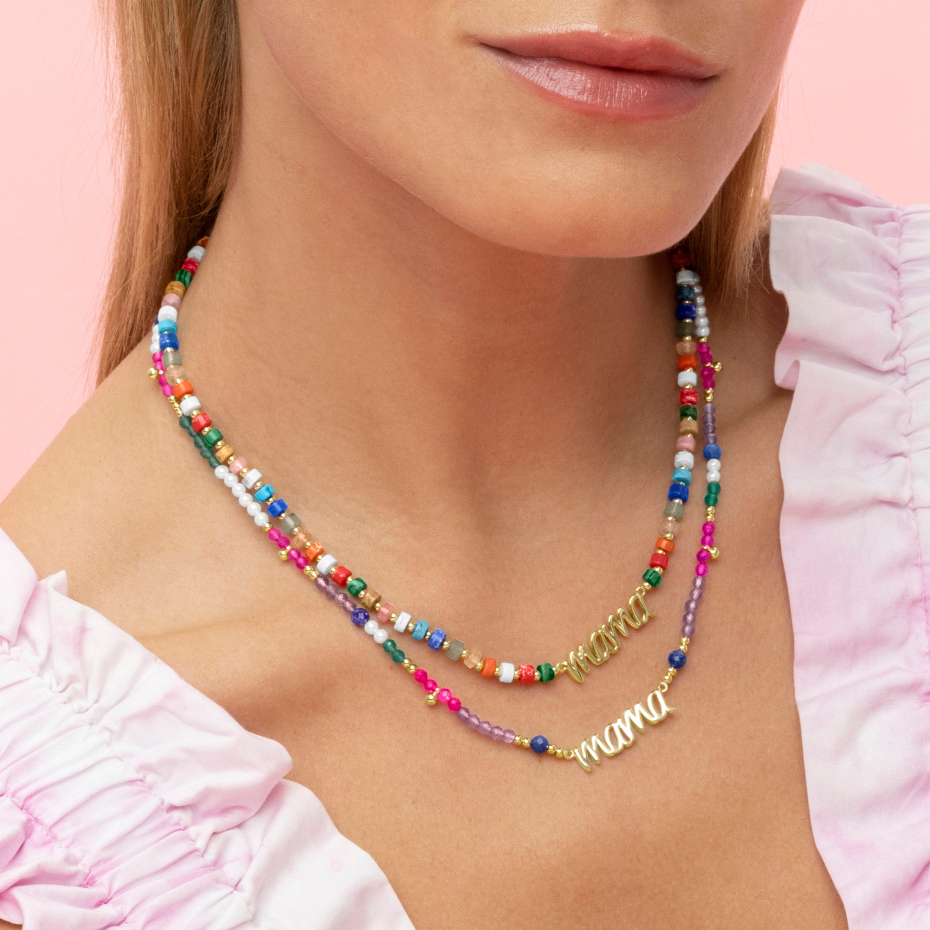 Collana in Argento Sterling 925 e Cristallo Multicolore con finitura in oro giallo 18k - Mamma