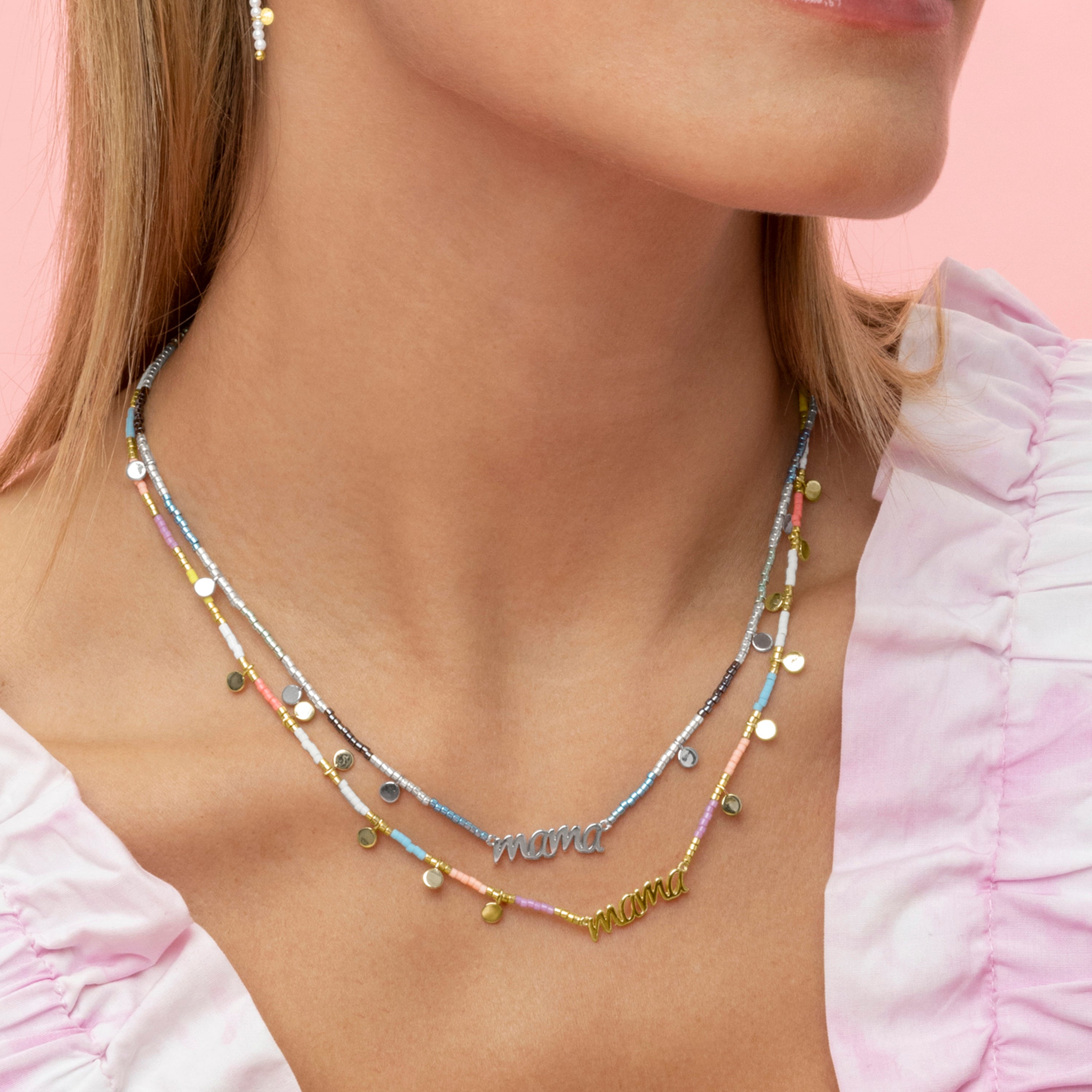 Collier en argent sterling 925 et cristal multicolore fini en or jaune 18 carats - Maman