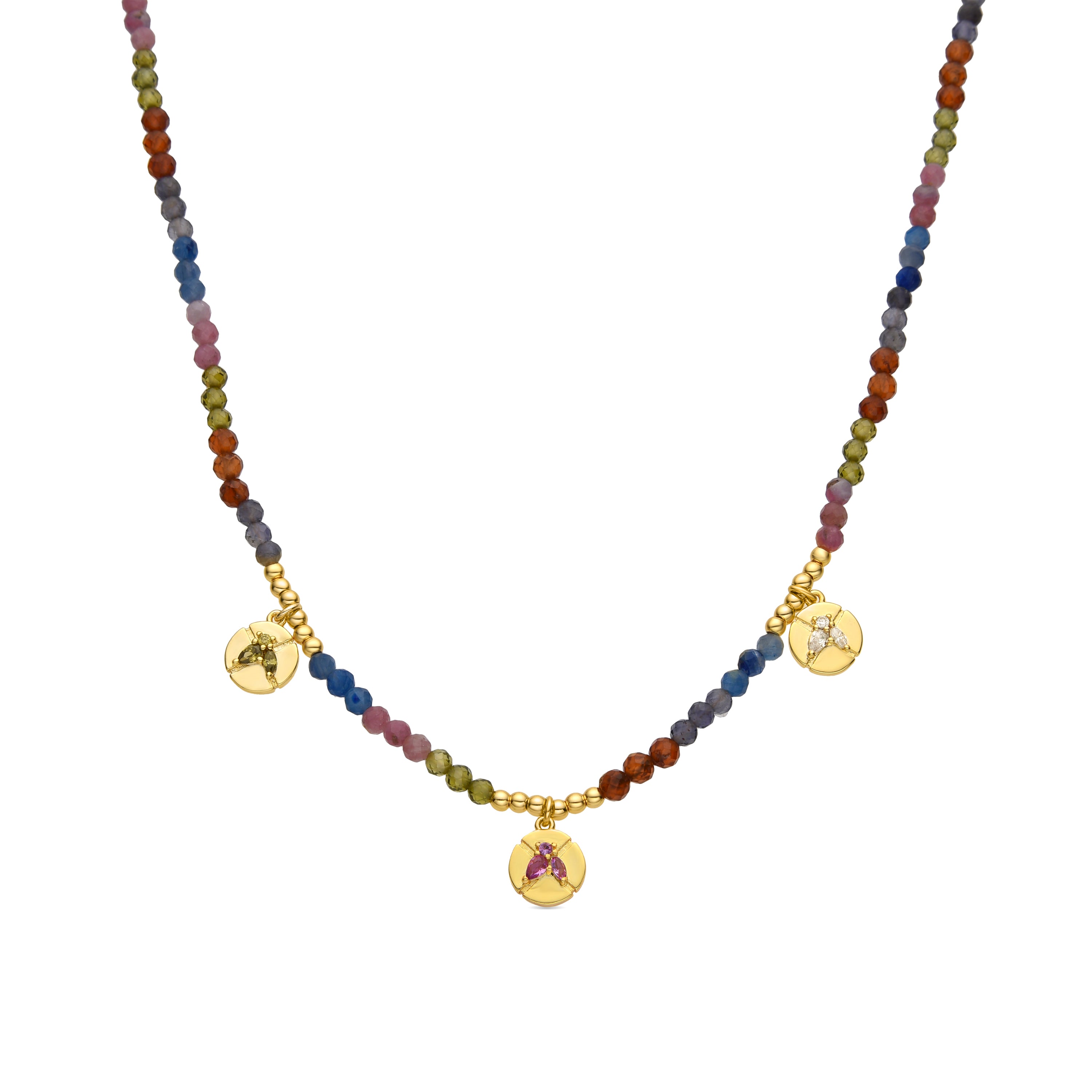 Colar de Prata de Lei 925 e Cristal Multicolor com acabamento em ouro 18k - Ufore