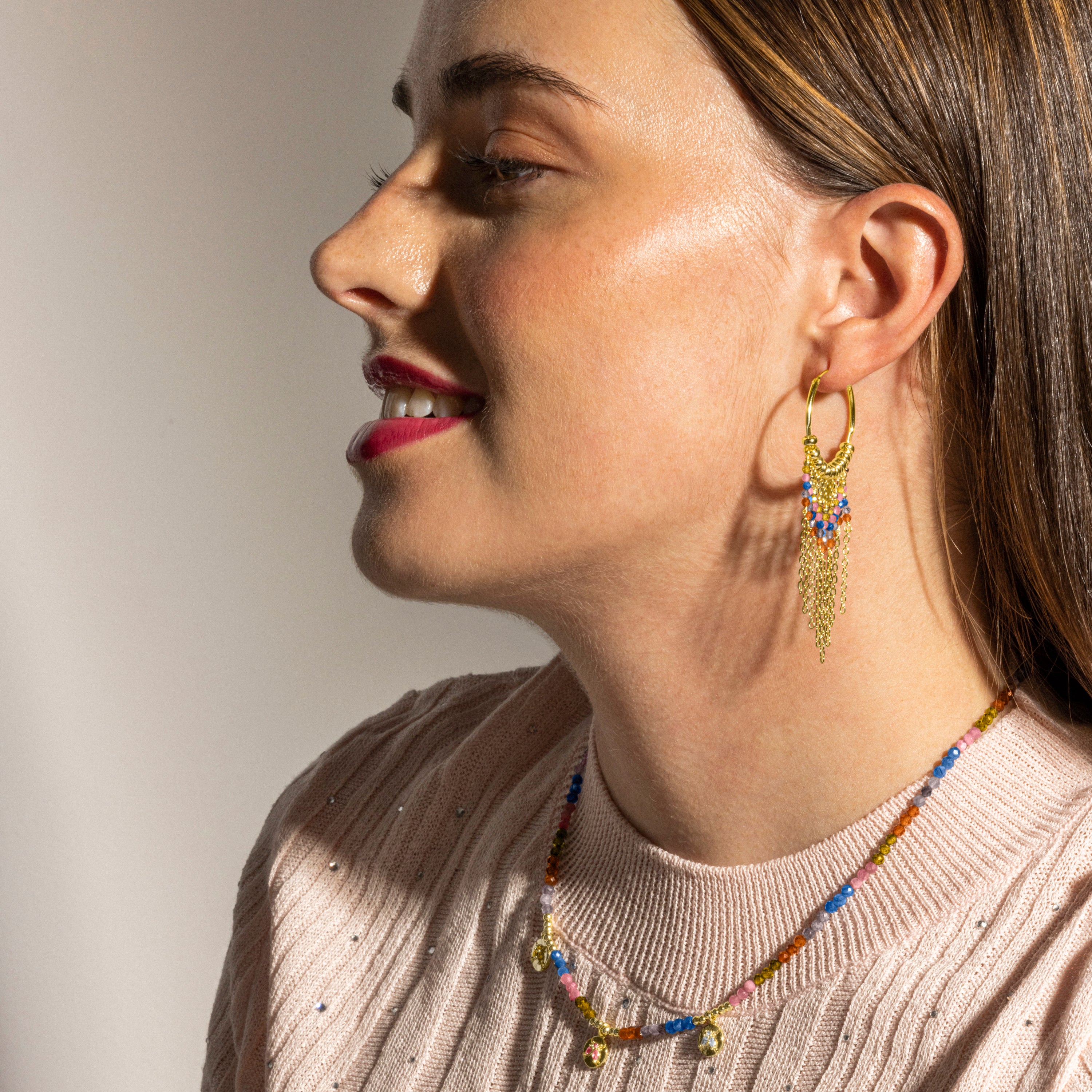 Colar de Prata de Lei 925 e Cristal Multicolor com acabamento em ouro 18k - Ufore