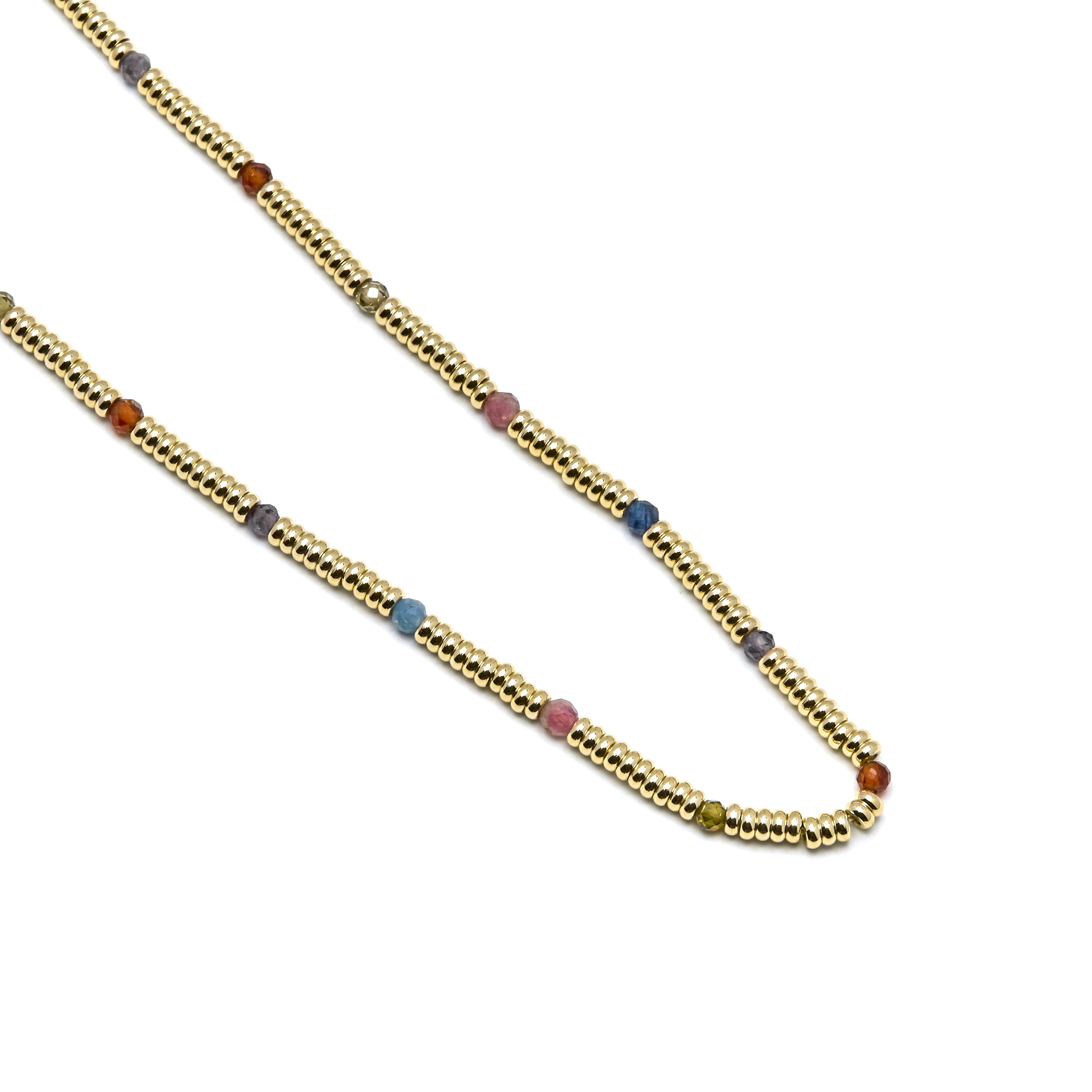 925 Sterling Silver Necklace with Multicolor Crystal finished in 18k gold - Deli