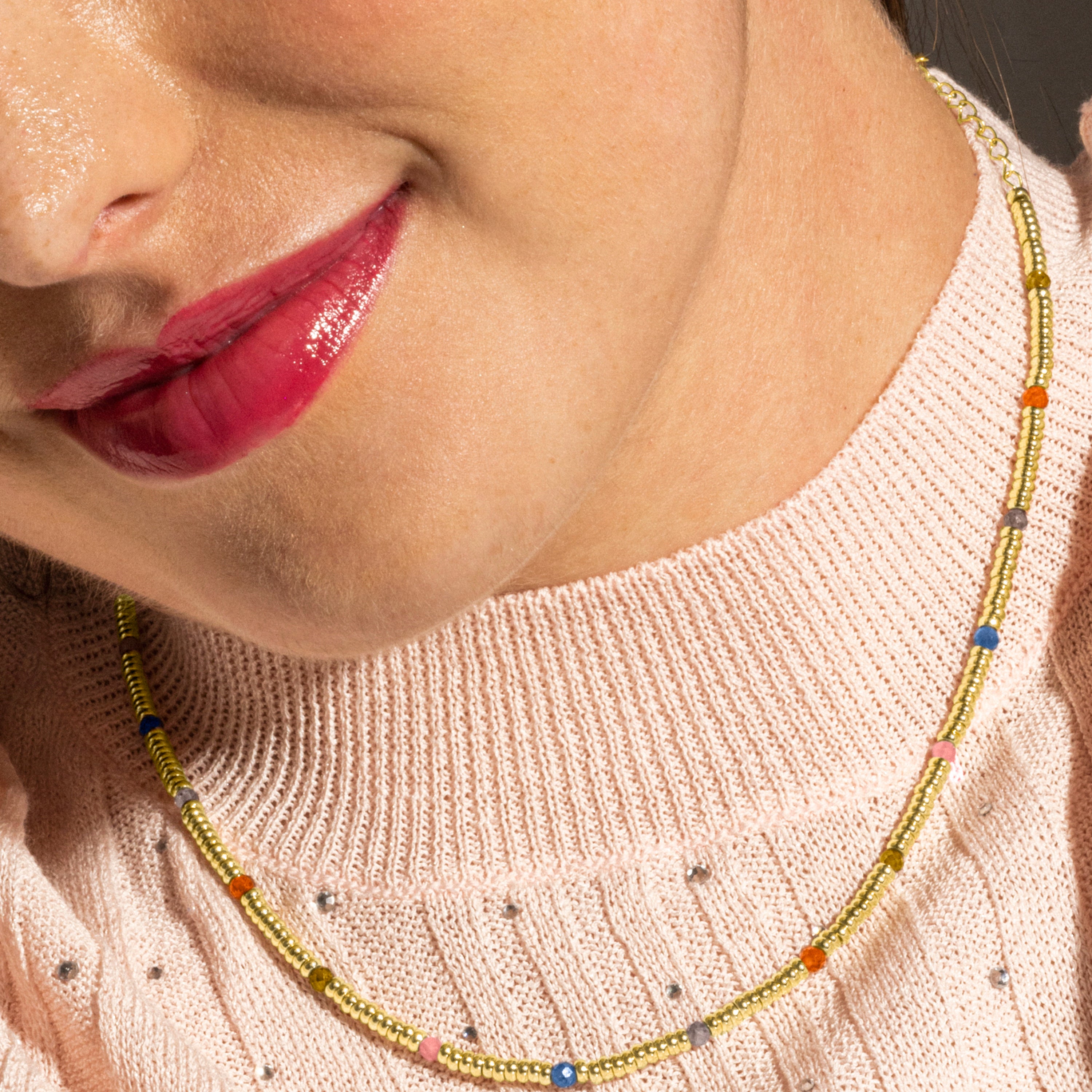 925 Sterling Silver Necklace with Multicolor Crystal finished in 18k gold - Deli