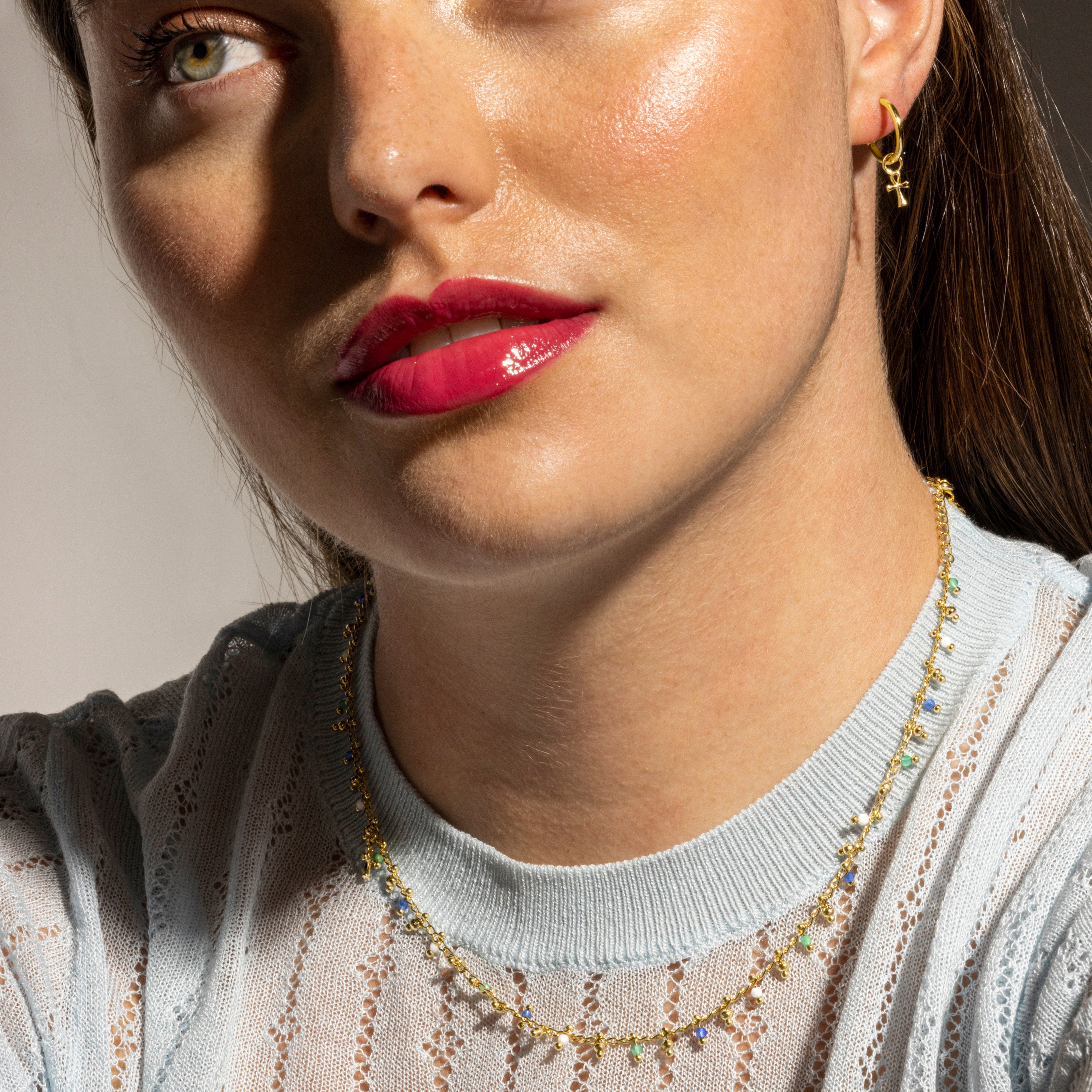 Colar de Prata de Lei 925 e Cristal Multicolor com acabamento em ouro 18k - Kalau