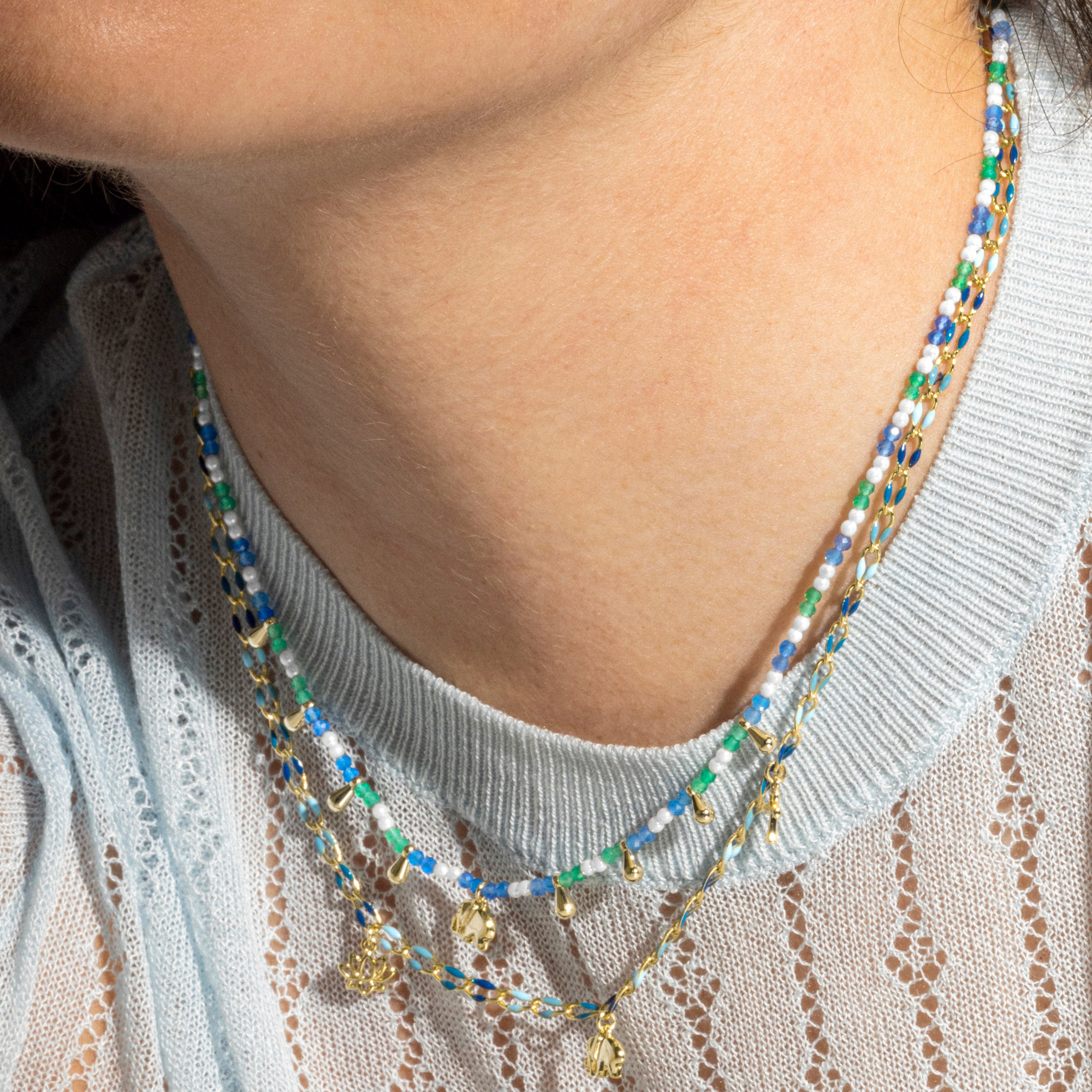 Collana in Argento Sterling 925 e Laccato Blu finitura oro 18k - Shione
