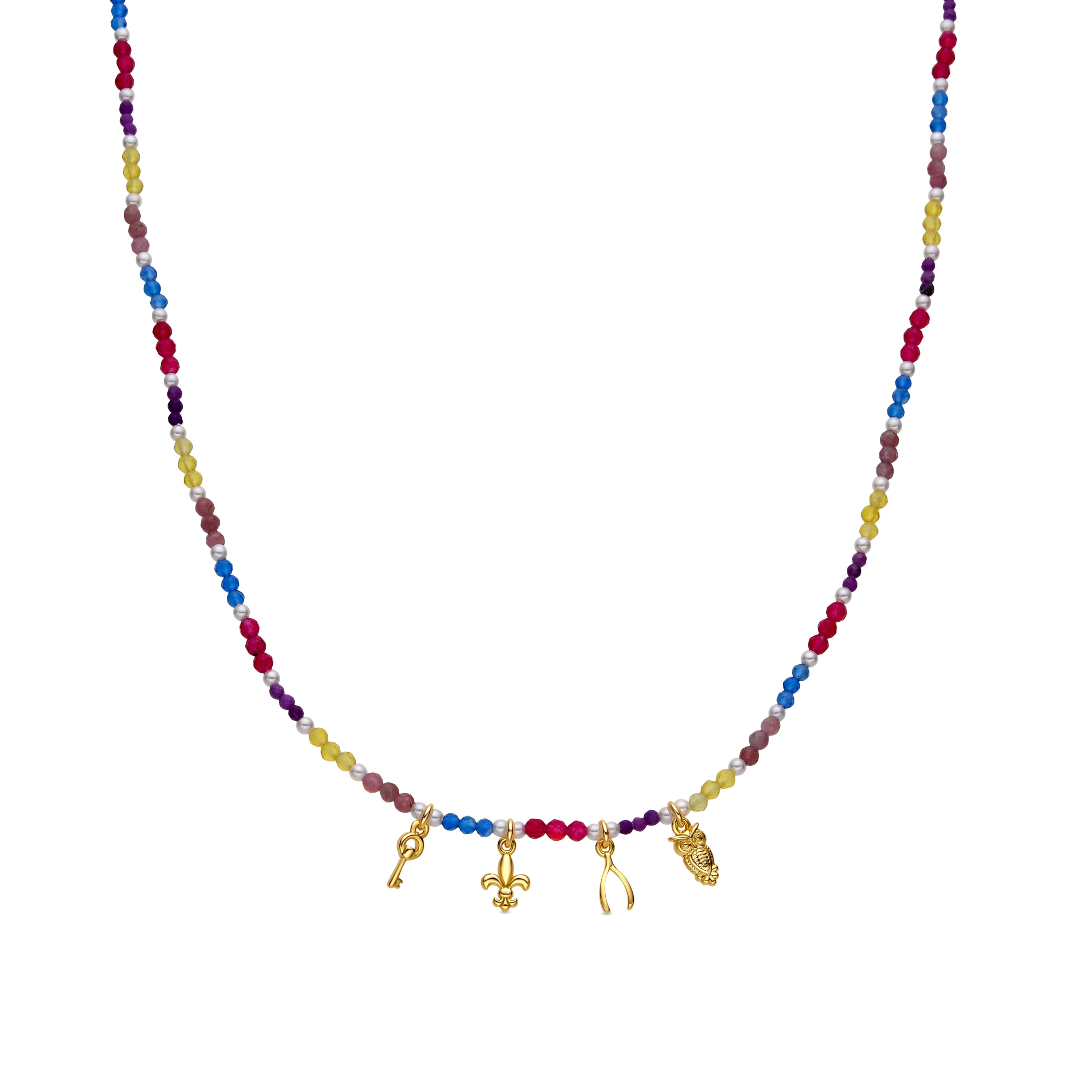 Colar de Prata de Lei 925 e Cristal Multicolor com acabamento em ouro 18k - Busde