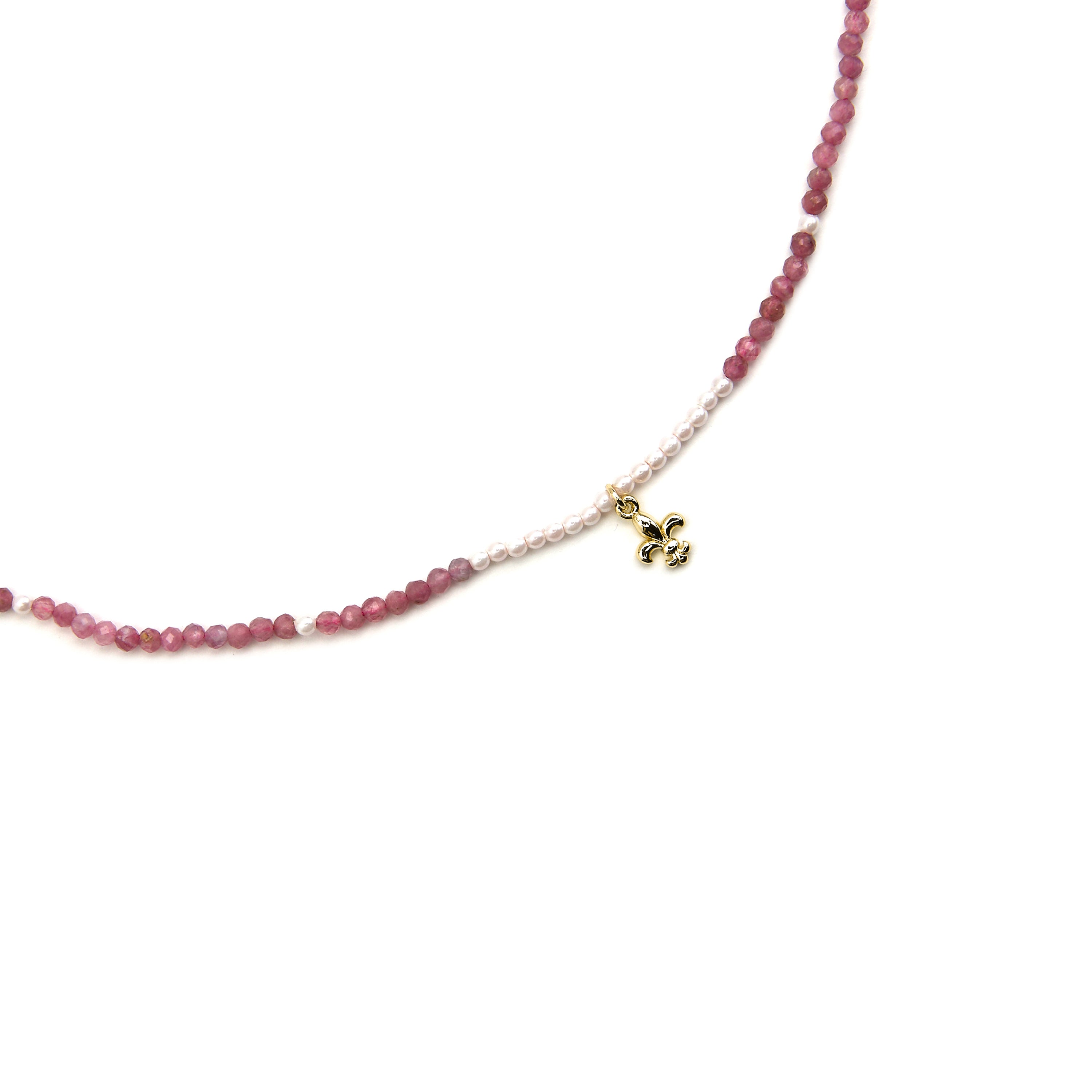 925 Sterling Silver Necklace with Pink Crystal finished in 18k Gold - Atlo
