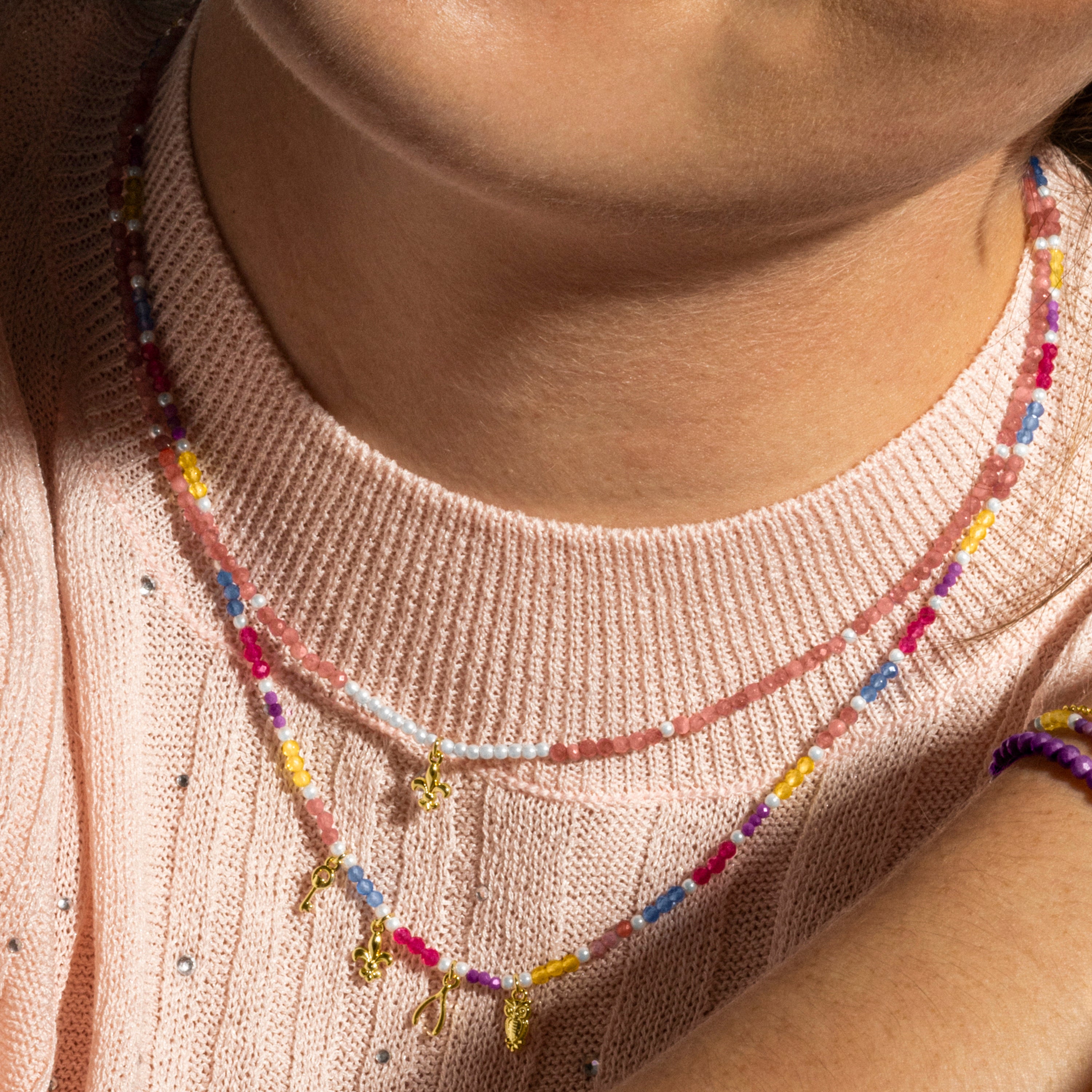 925 Sterling Silver Necklace with Pink Crystal finished in 18k Gold - Atlo