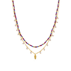 925 Sterling Silver Necklace with Multicolor Crystal finished in 18k Gold - Niarz