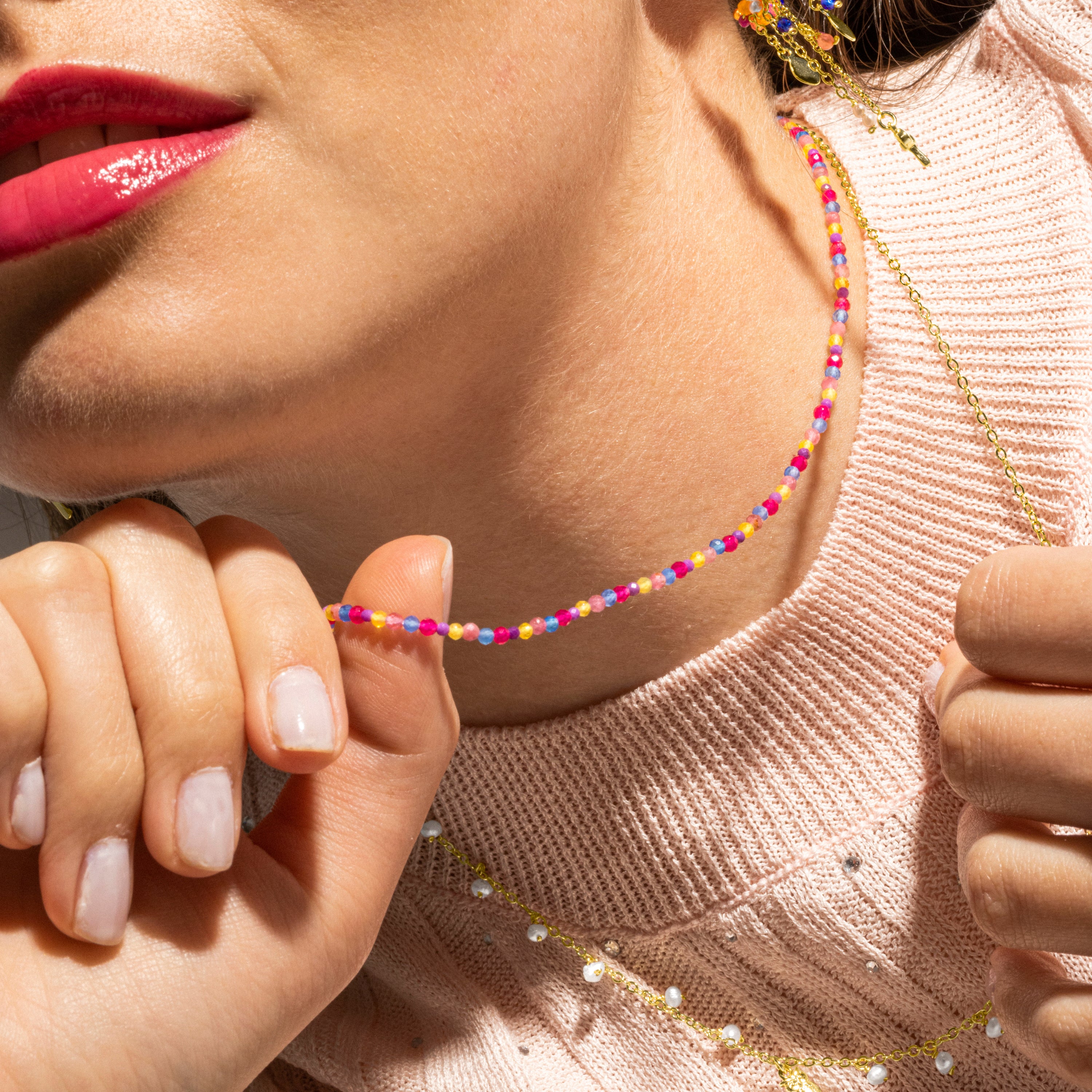 Colar de Prata de Lei 925 e Cristal Multicolor com acabamento em ouro 18k - Niarz