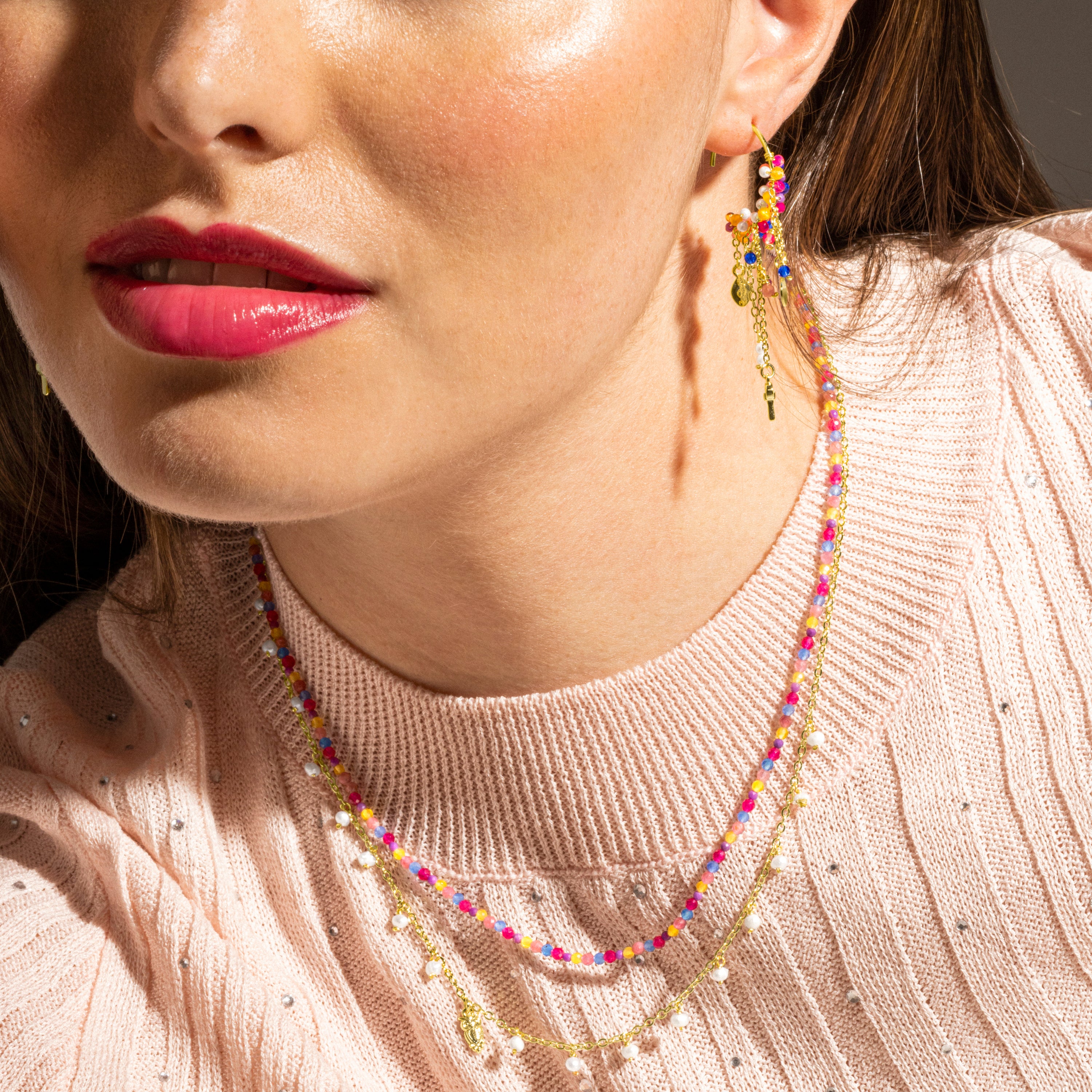 Colar de Prata de Lei 925 e Cristal Multicolor com acabamento em ouro 18k - Niarz