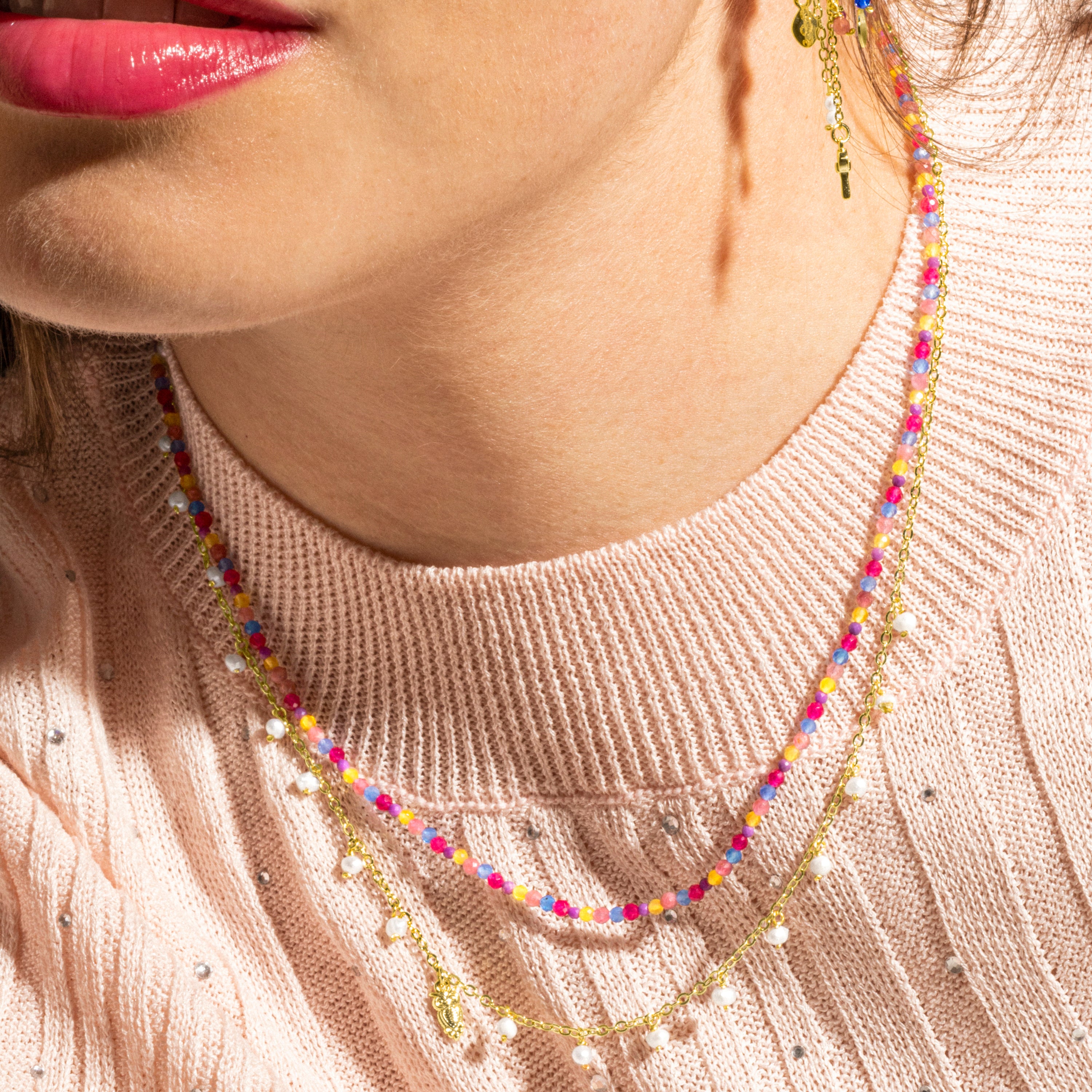 Colar de Prata de Lei 925 e Cristal Multicolor com acabamento em ouro 18k - Niarz