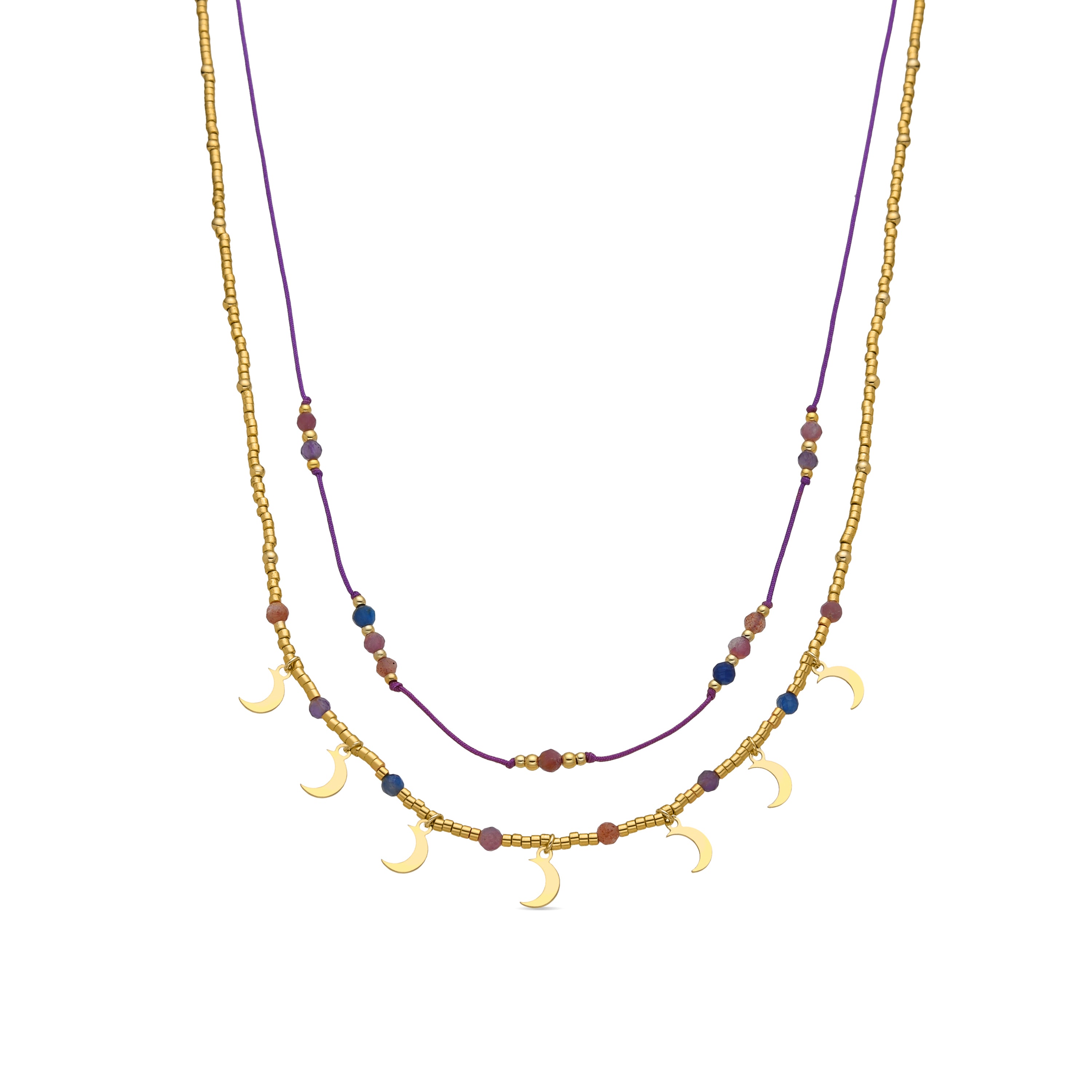 925 Sterling Silver Necklace with Multicolor Crystal finished in 18k Gold - Kapac