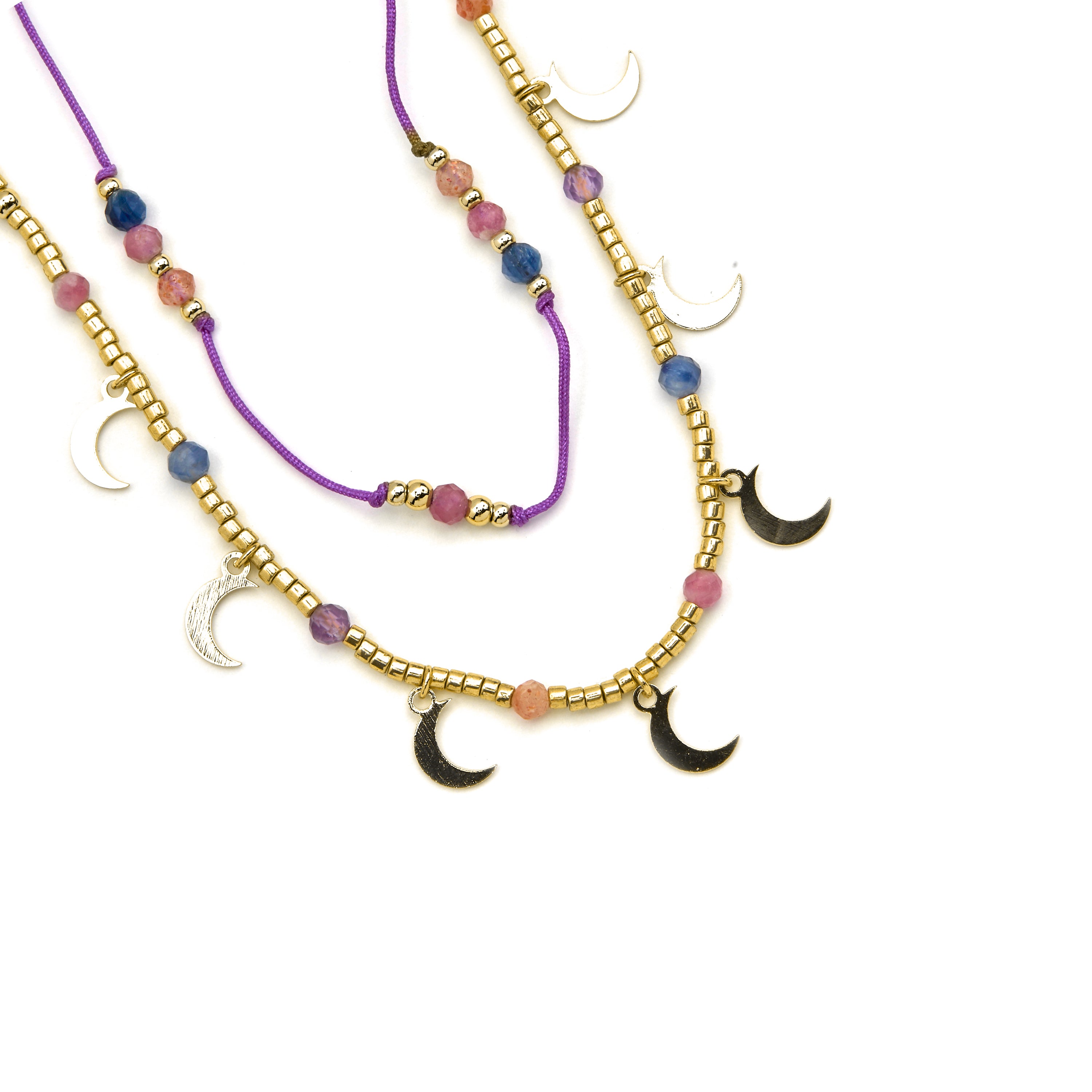 925 Sterling Silver Necklace with Multicolor Crystal finished in 18k Gold - Kapac
