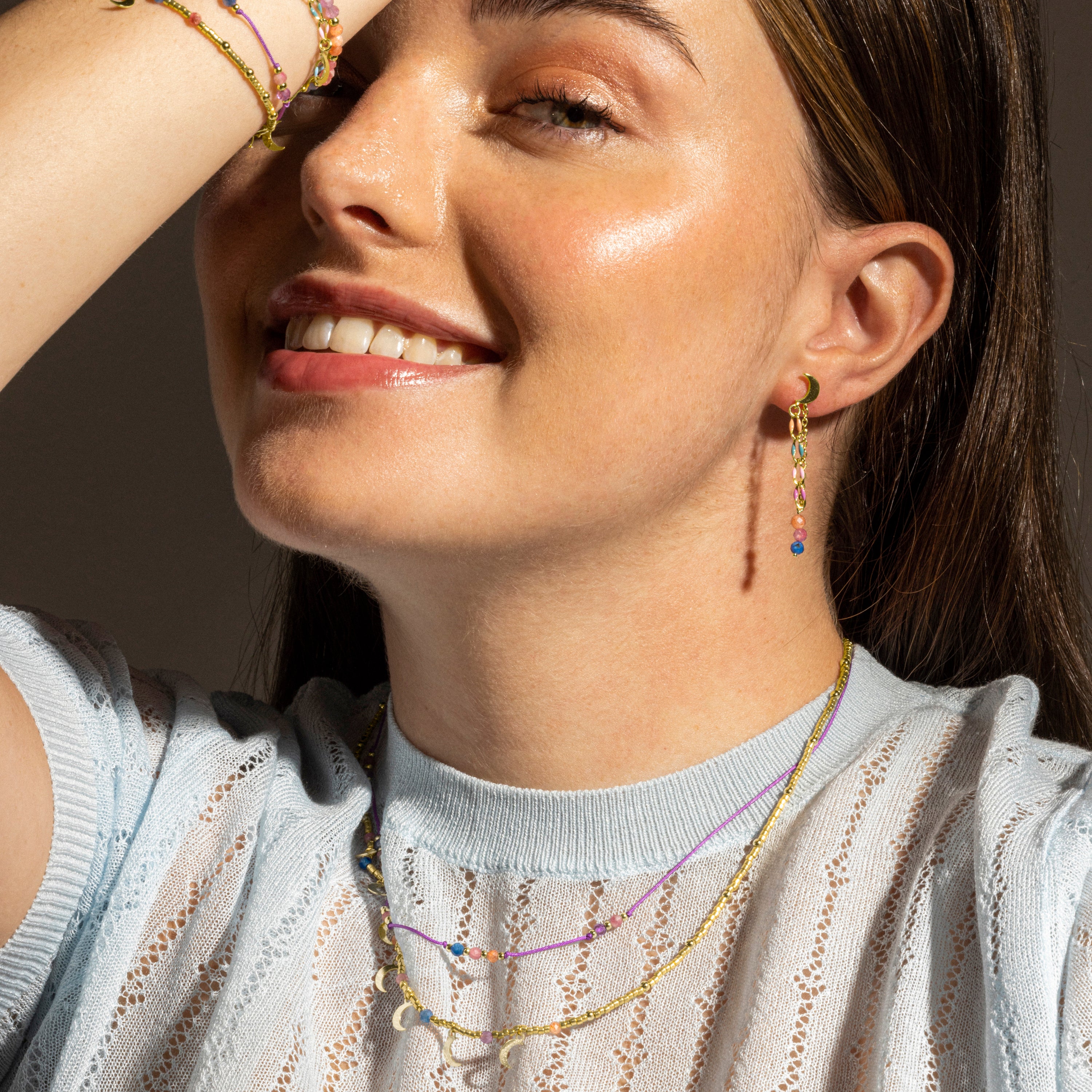 925 Sterling Silver Necklace with Multicolor Crystal finished in 18k Gold - Kapac
