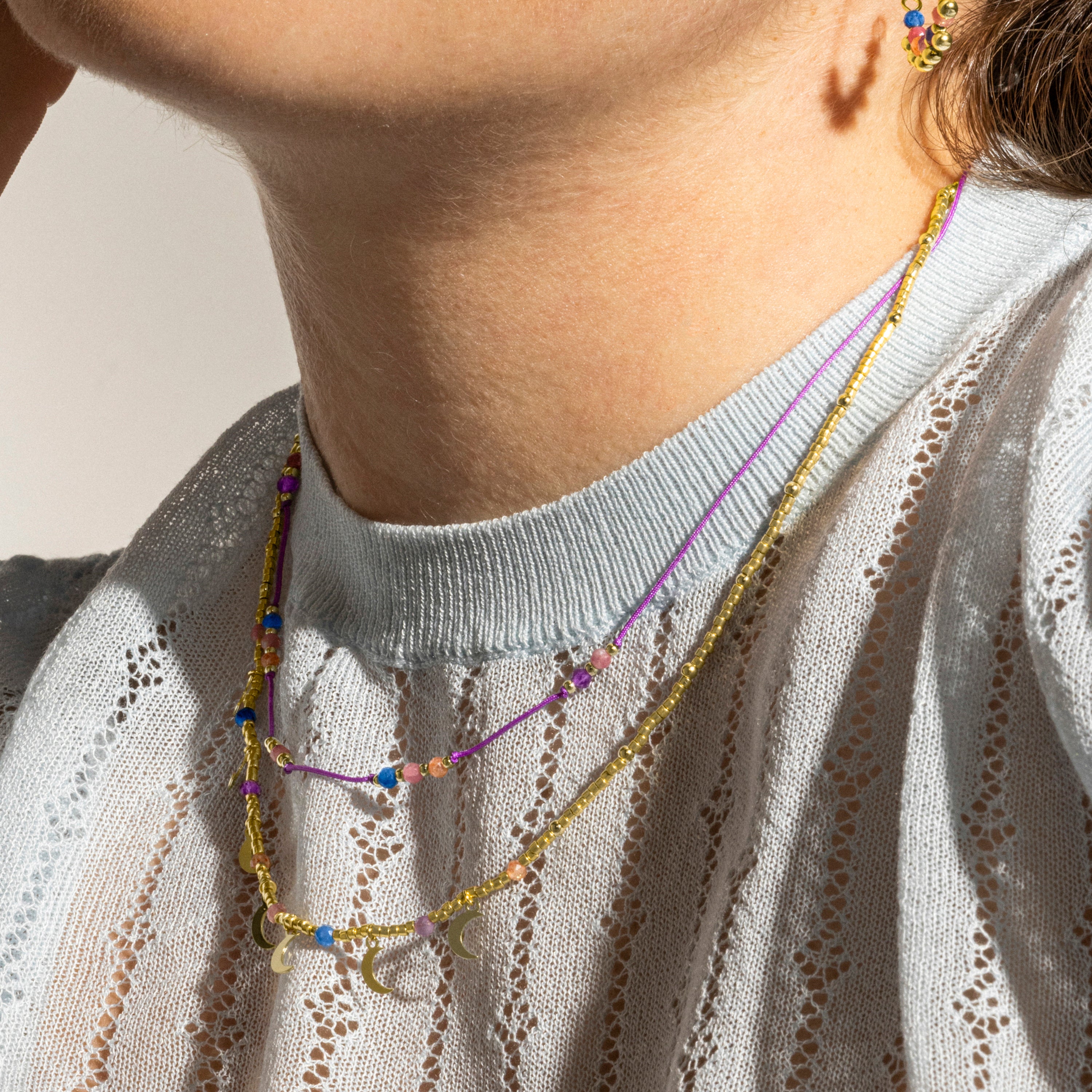 925 Sterling Silver Necklace with Multicolor Crystal finished in 18k Gold - Kapac
