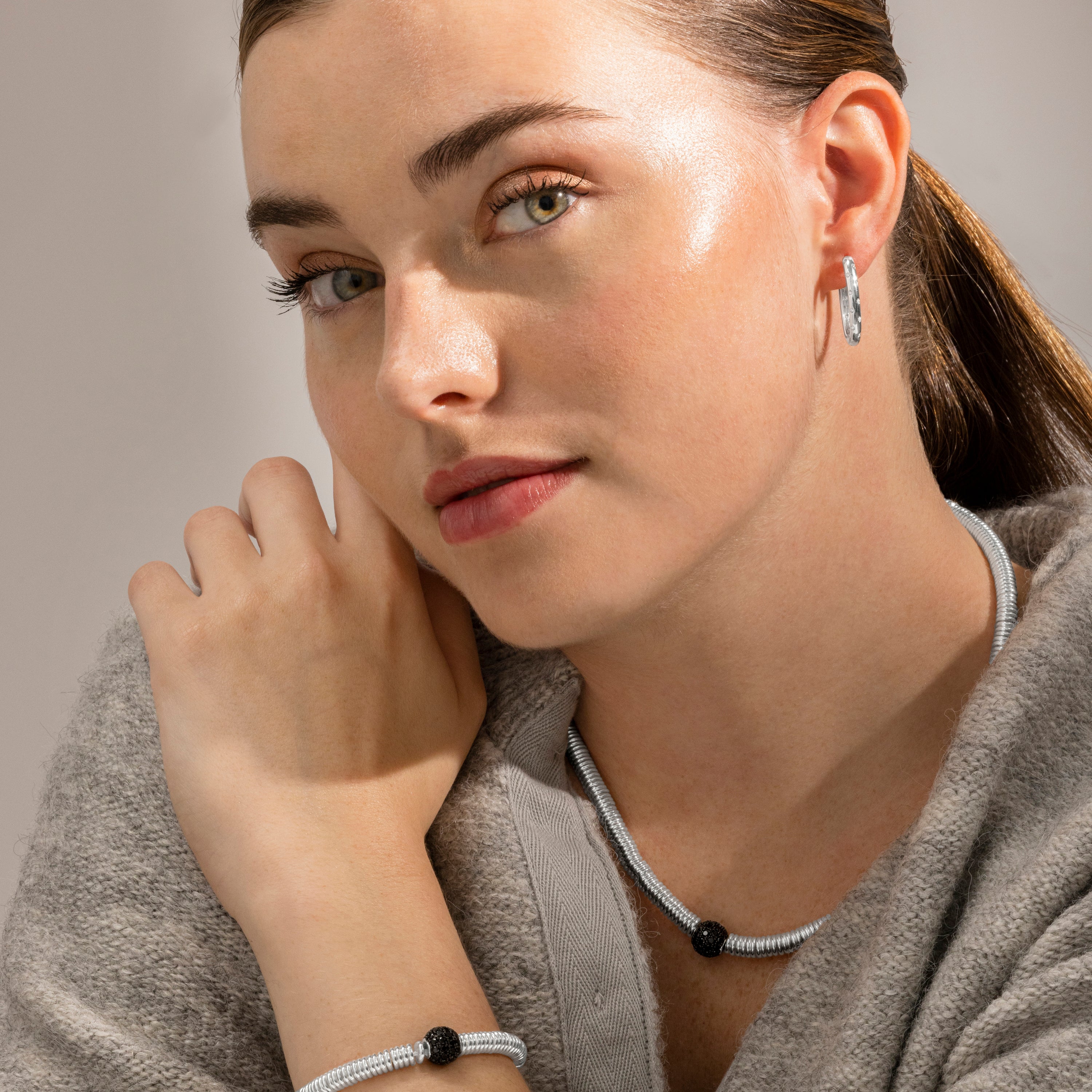 Collana in Argento Sterling 925 e Zirconia Onice con finitura in rodio - Orfi