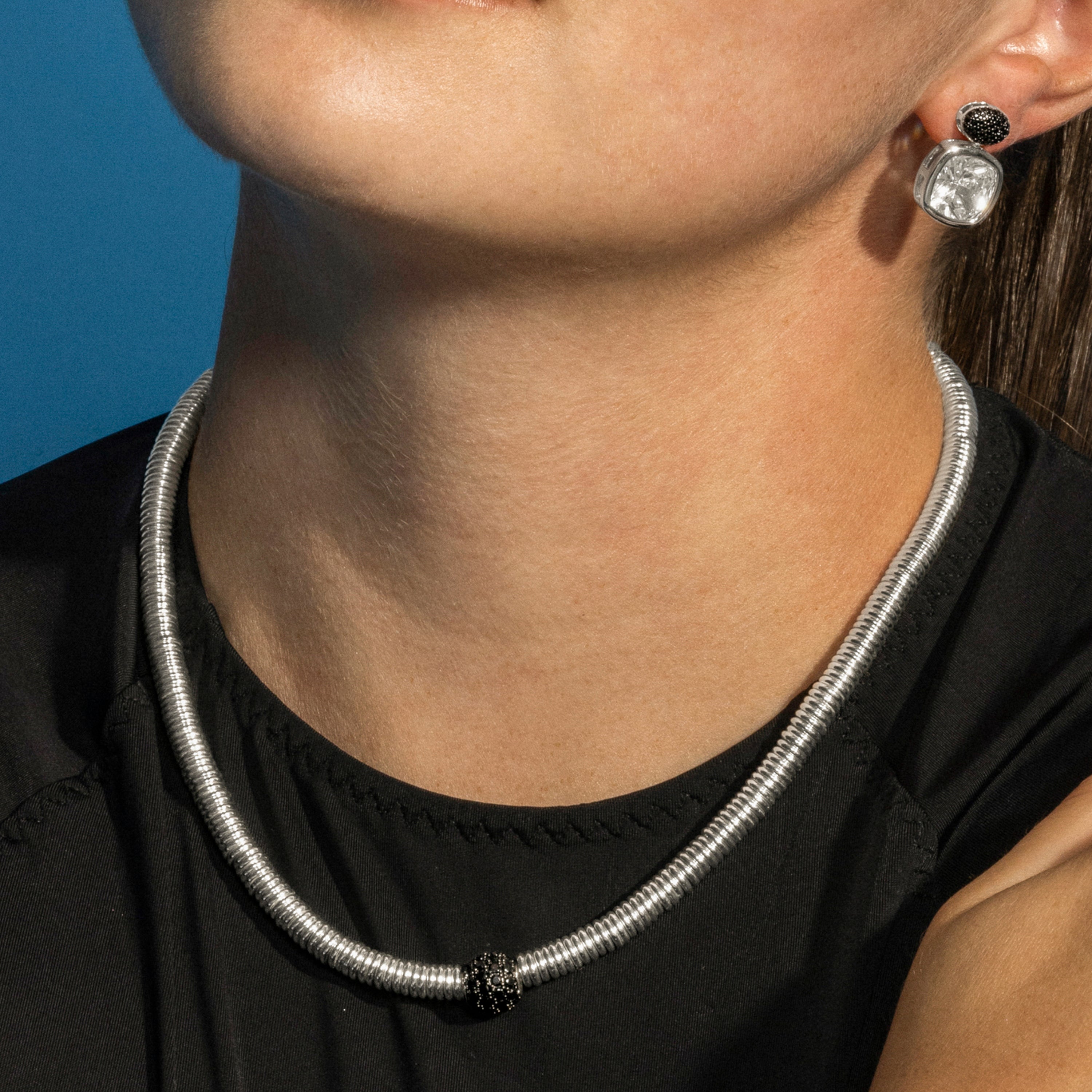 Collana in Argento Sterling 925 e Zirconia Onice con finitura in rodio - Orfi