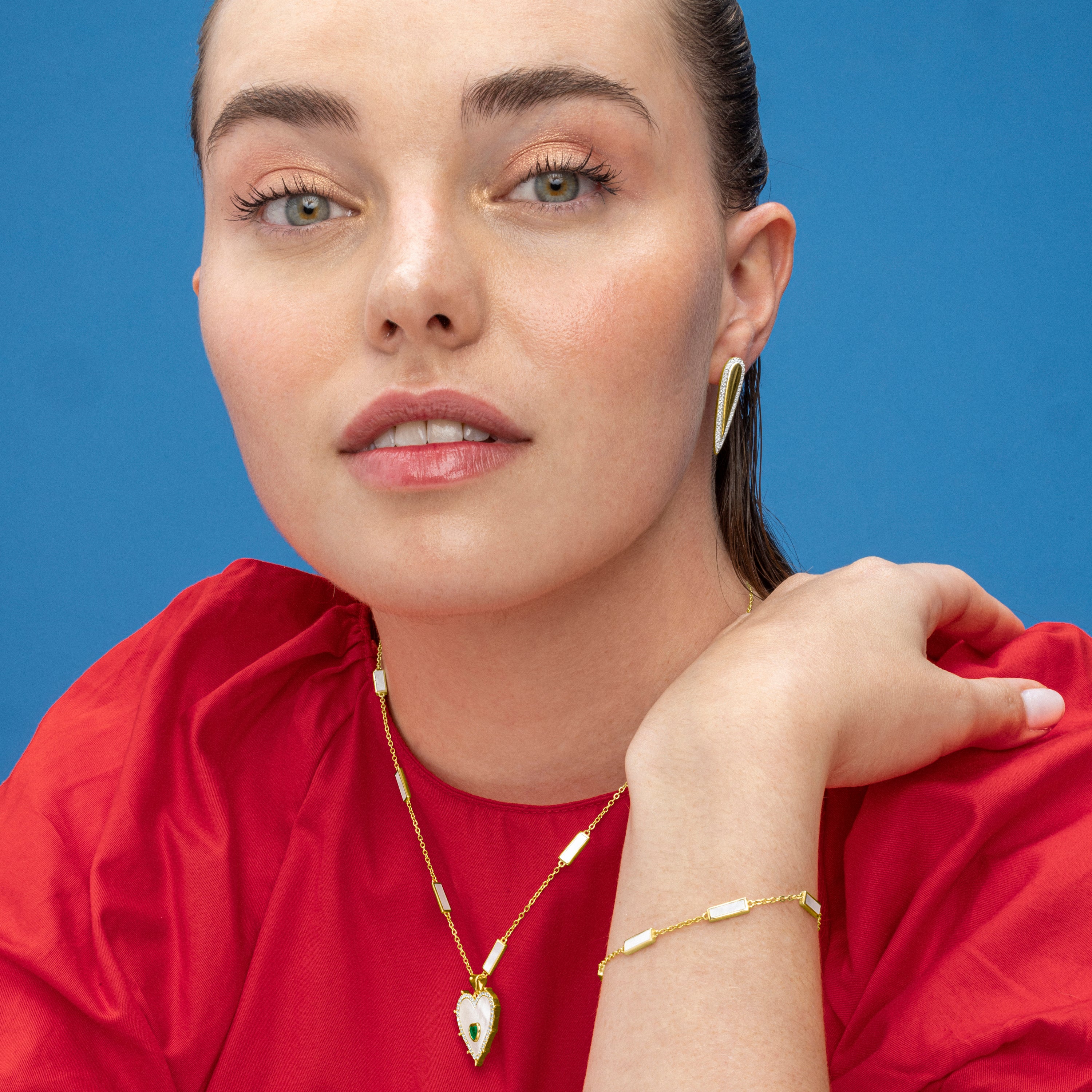 Collier en argent sterling 925 et nacre blanche finition or 18k - Limy