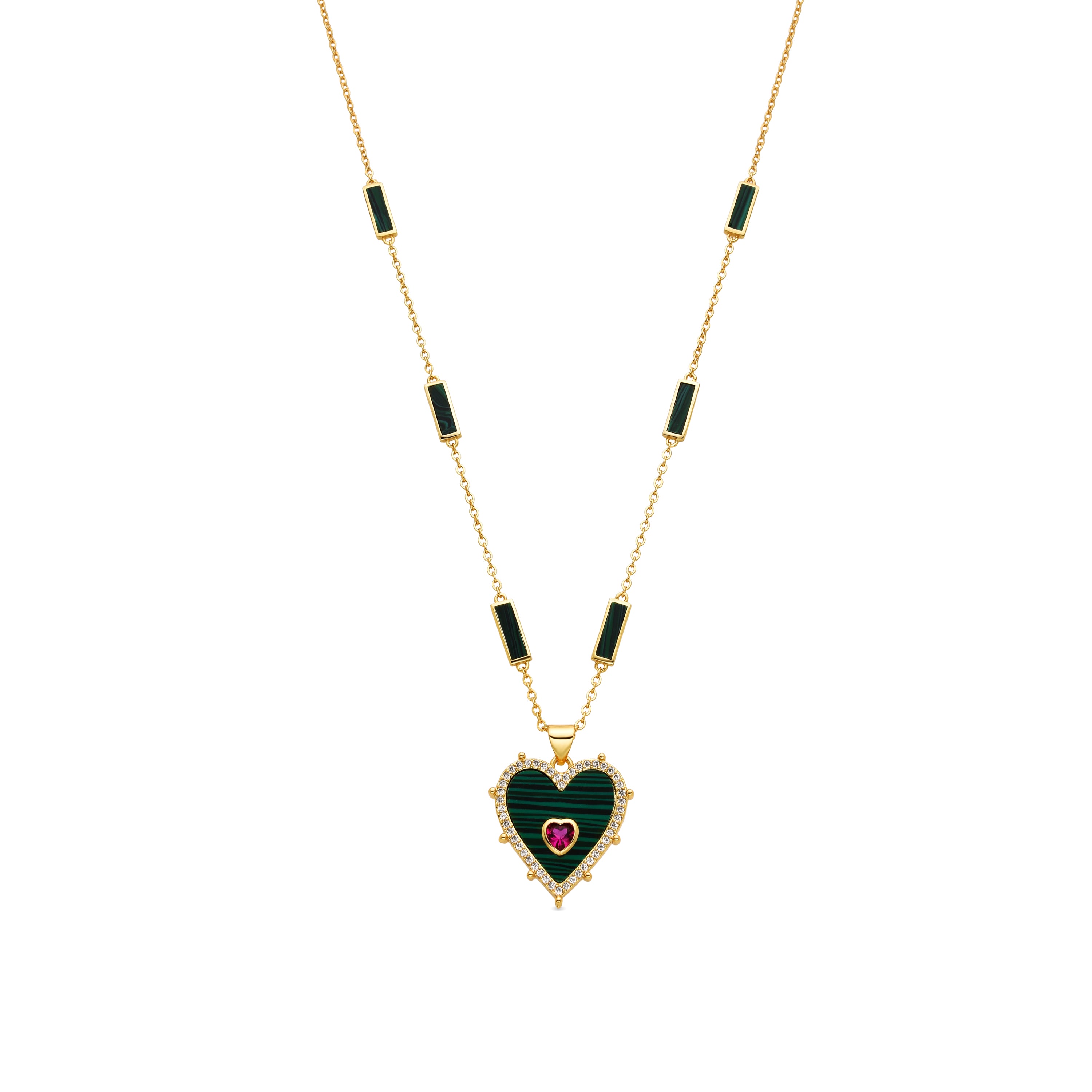 Collier en argent sterling 925 et malachite finition or 18k - Limy