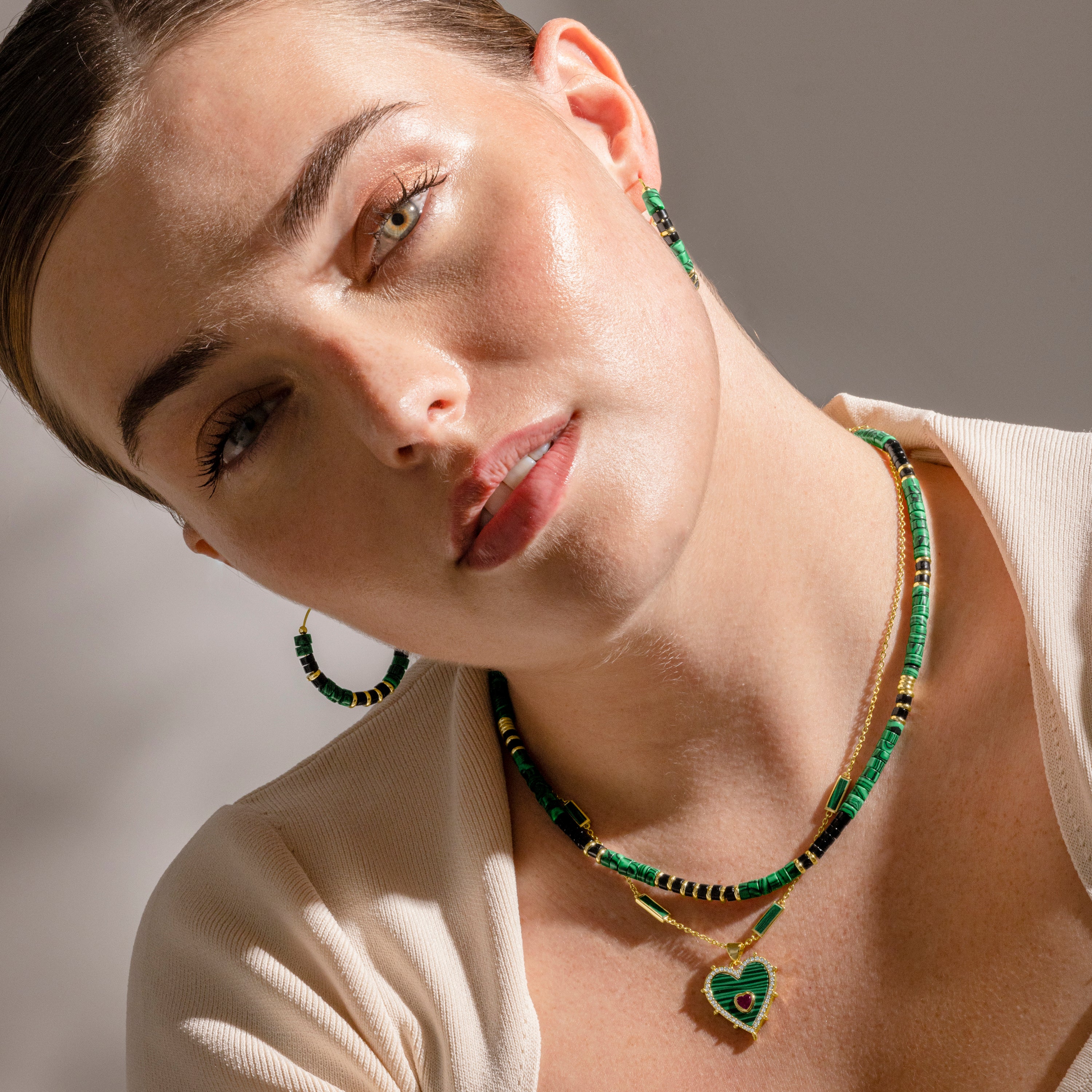 Collier en argent sterling 925 et malachite finition or 18k - Limy