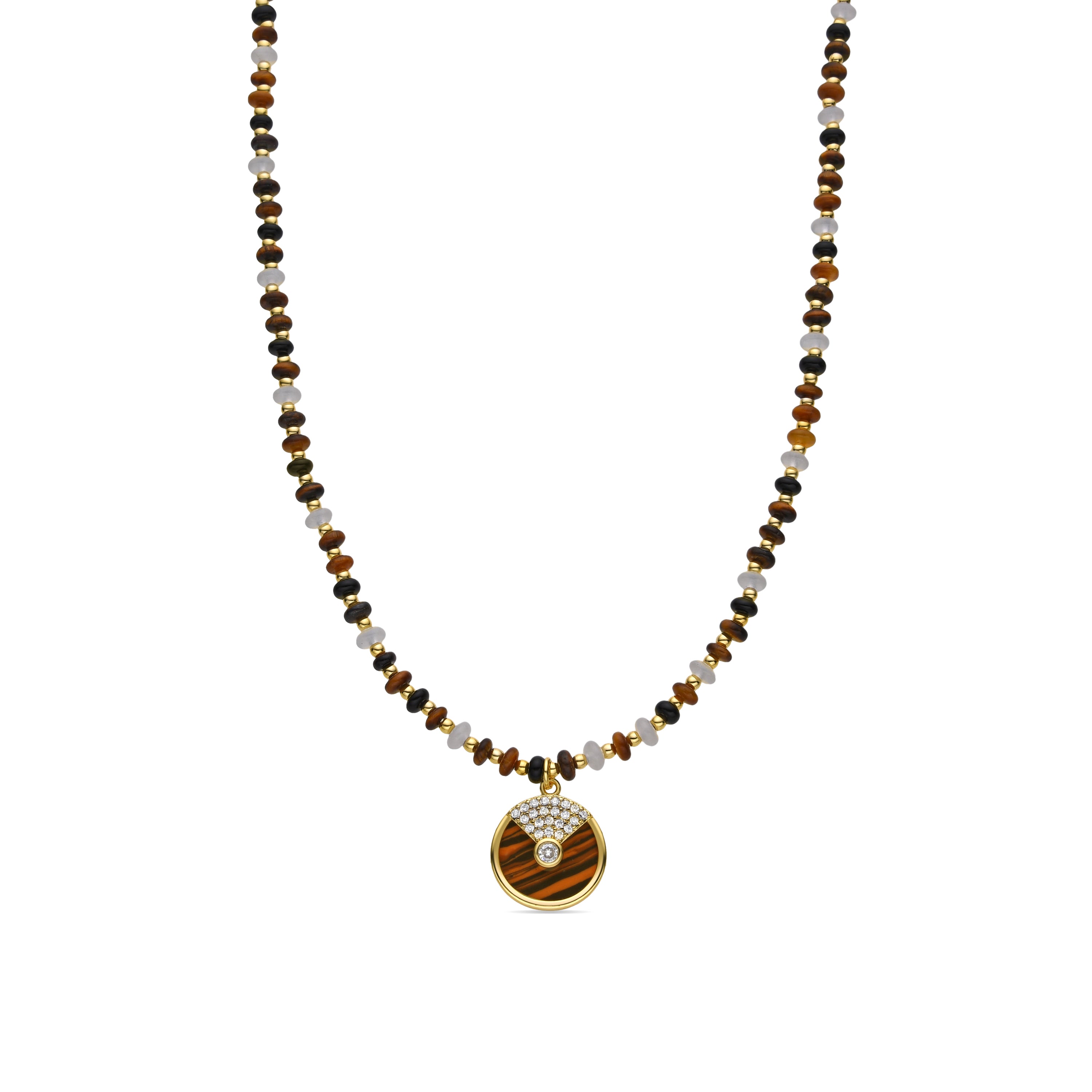925 Sterling Silver Necklace with Tiger Eye finished in 18k gold - Yalah