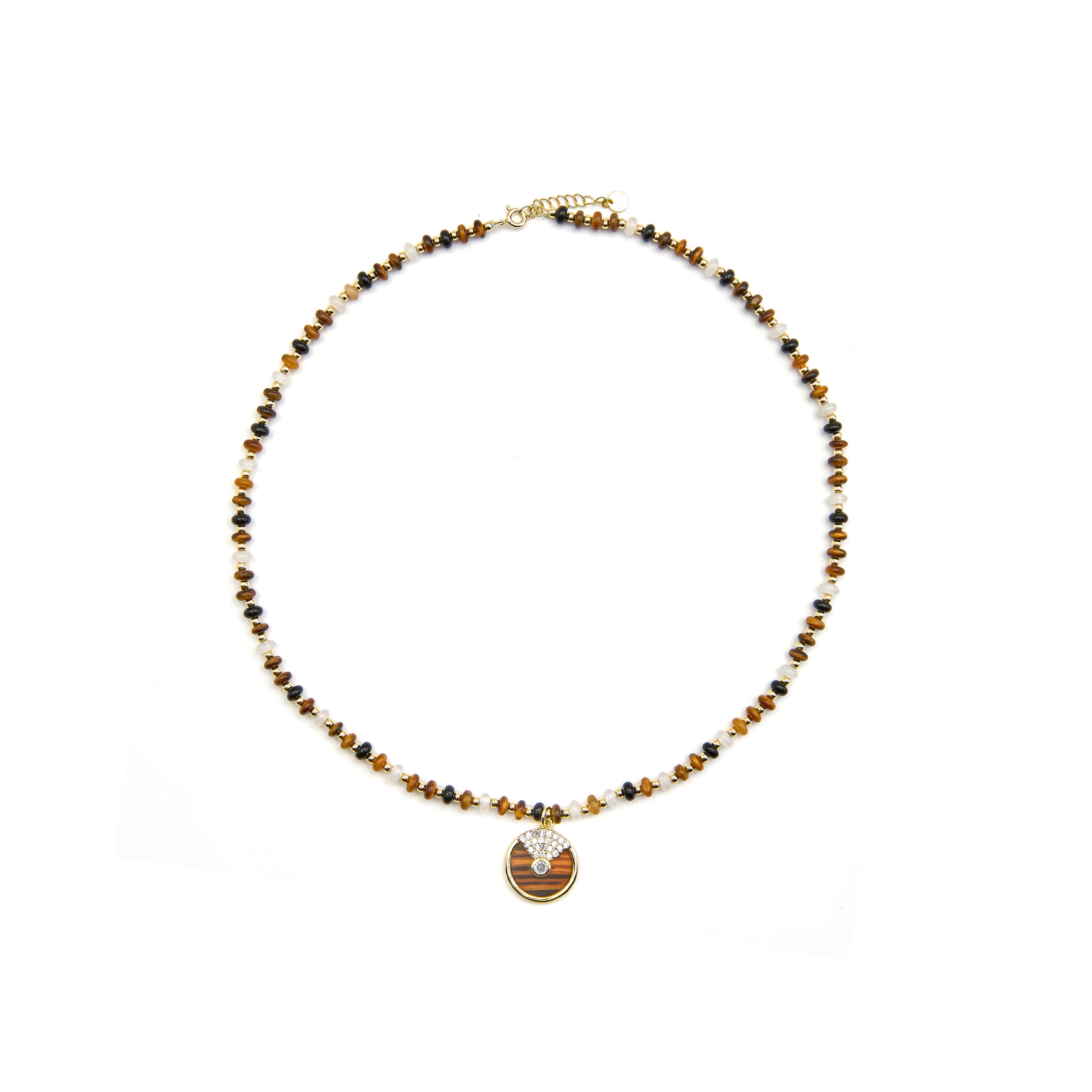 925 Sterling Silver Necklace with Tiger Eye finished in 18k gold - Yalah