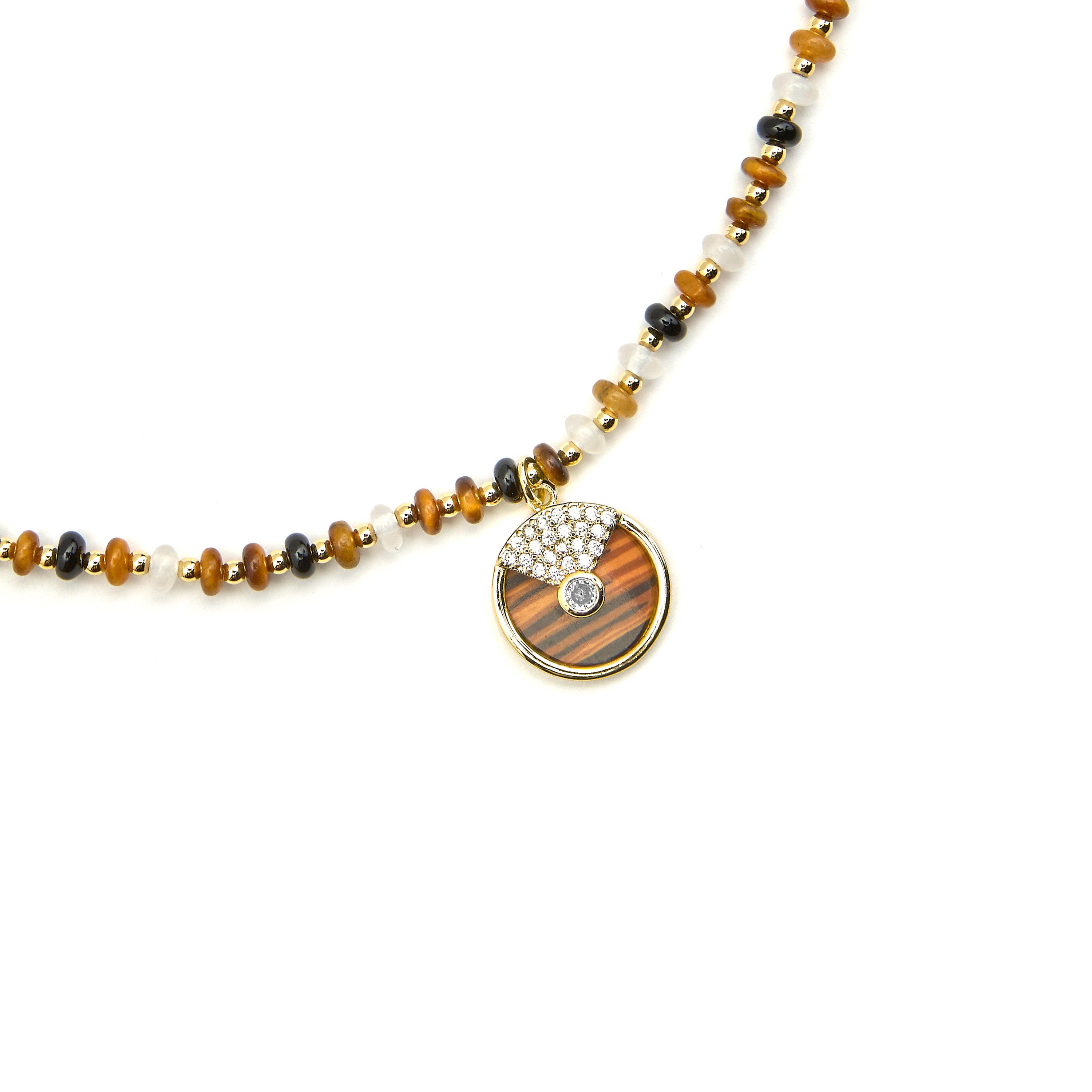 925 Sterling Silver Necklace with Tiger Eye finished in 18k gold - Yalah