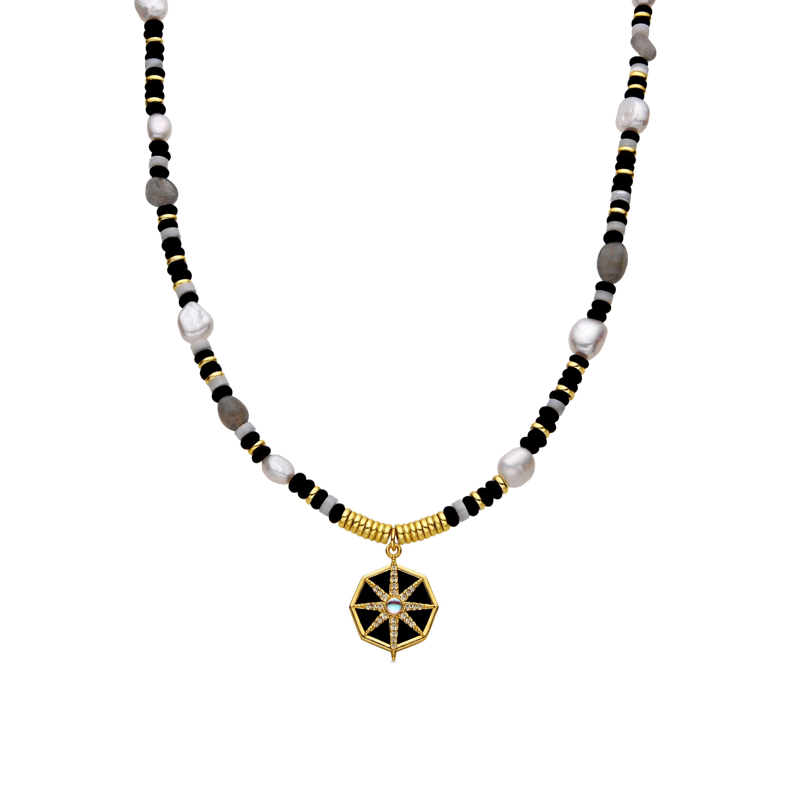 Collar de Plata de Ley 925 y Onix acabado oro 18k - Nanys