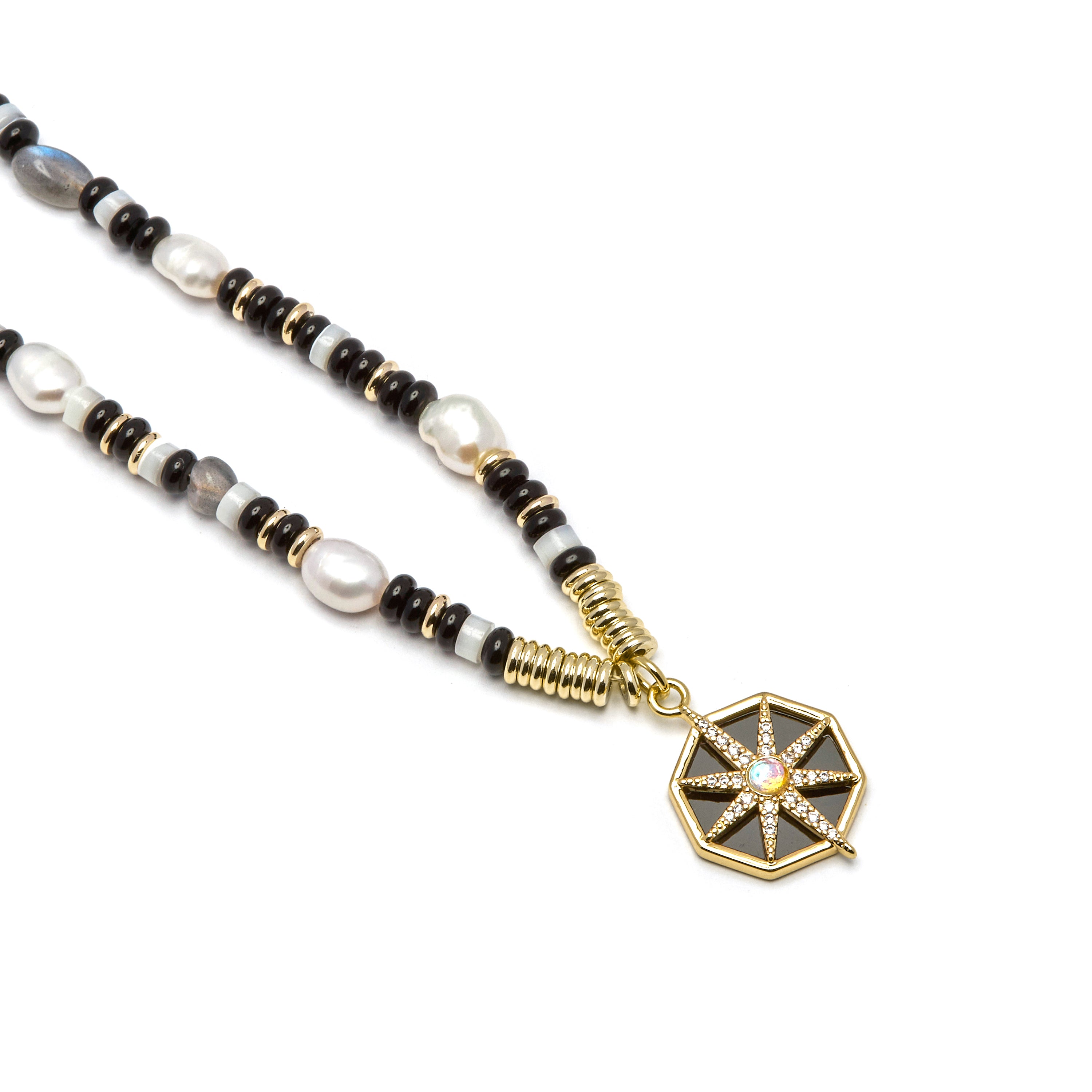Collana in Argento Sterling 925 e Onice con finitura in oro 18k - Nanys