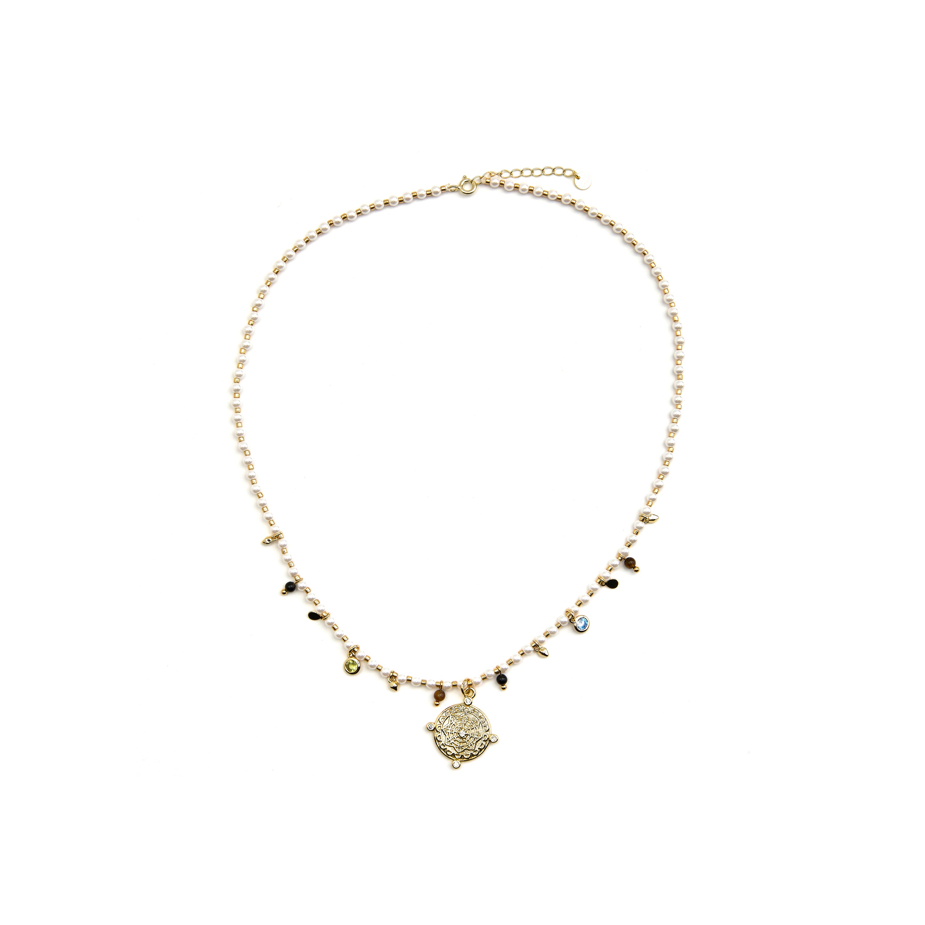 Collier en argent sterling 925 et perle blanche finition or 18k - Thydo