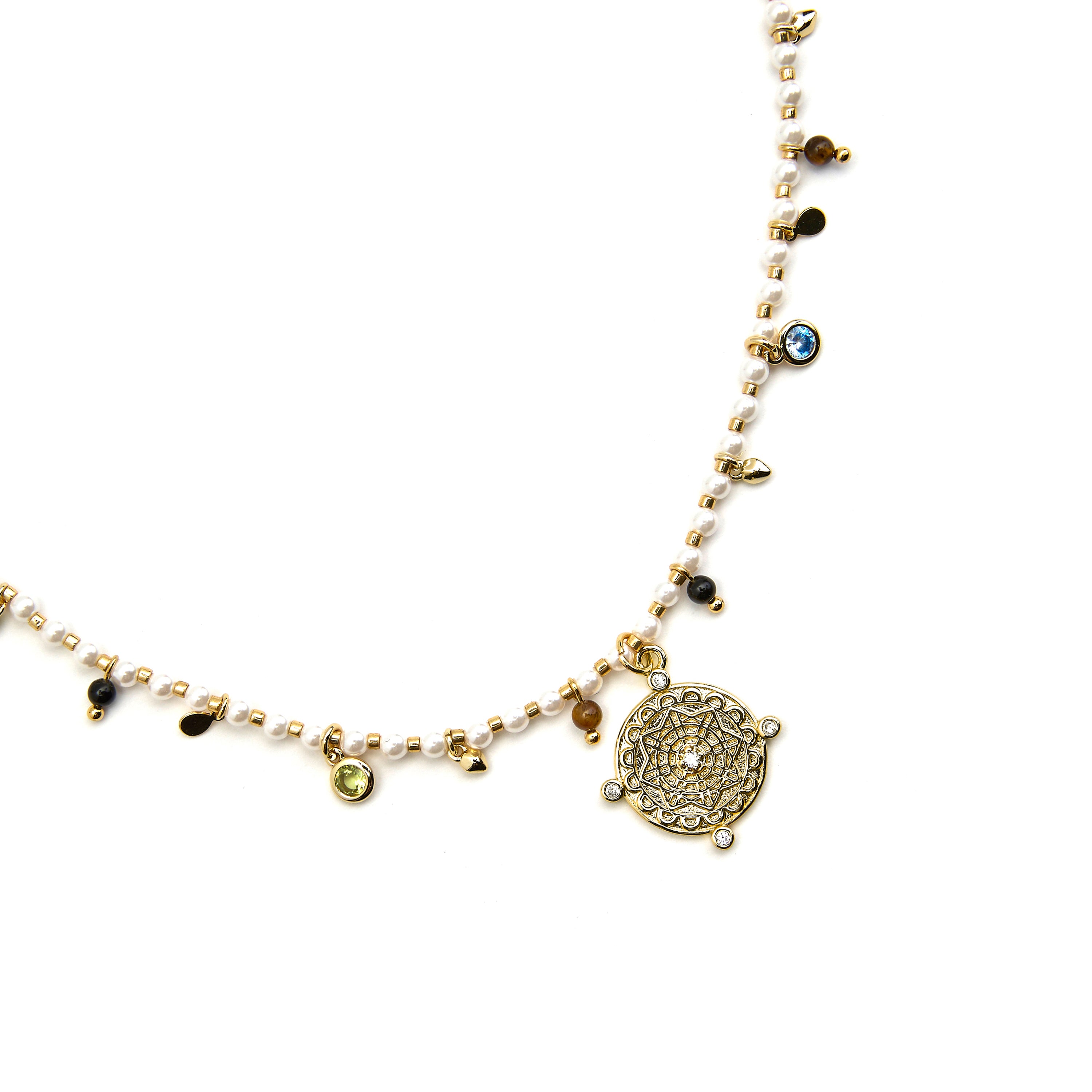 Collier en argent sterling 925 et perle blanche finition or 18k - Thydo