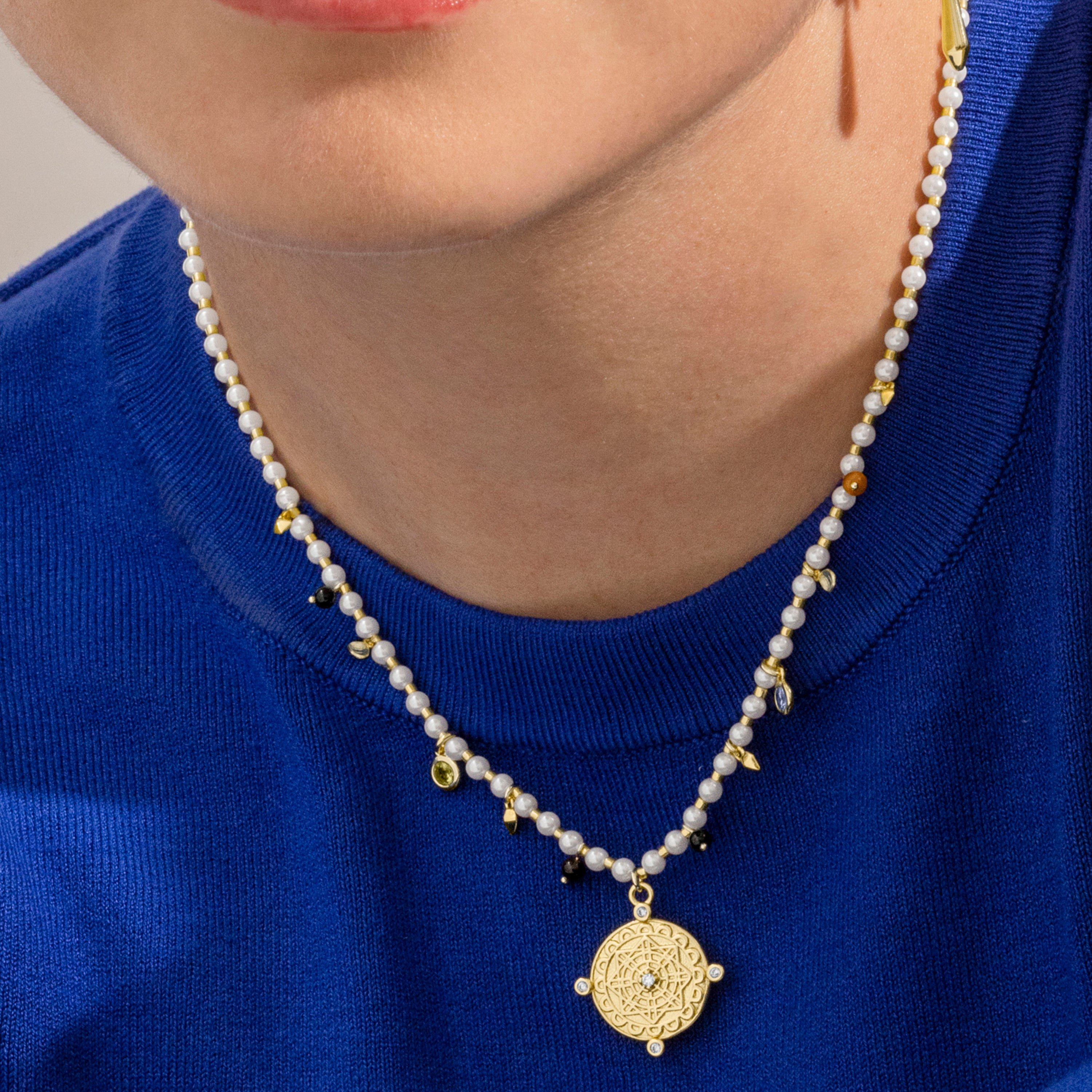 Collier en argent sterling 925 et perle blanche finition or 18k - Thydo