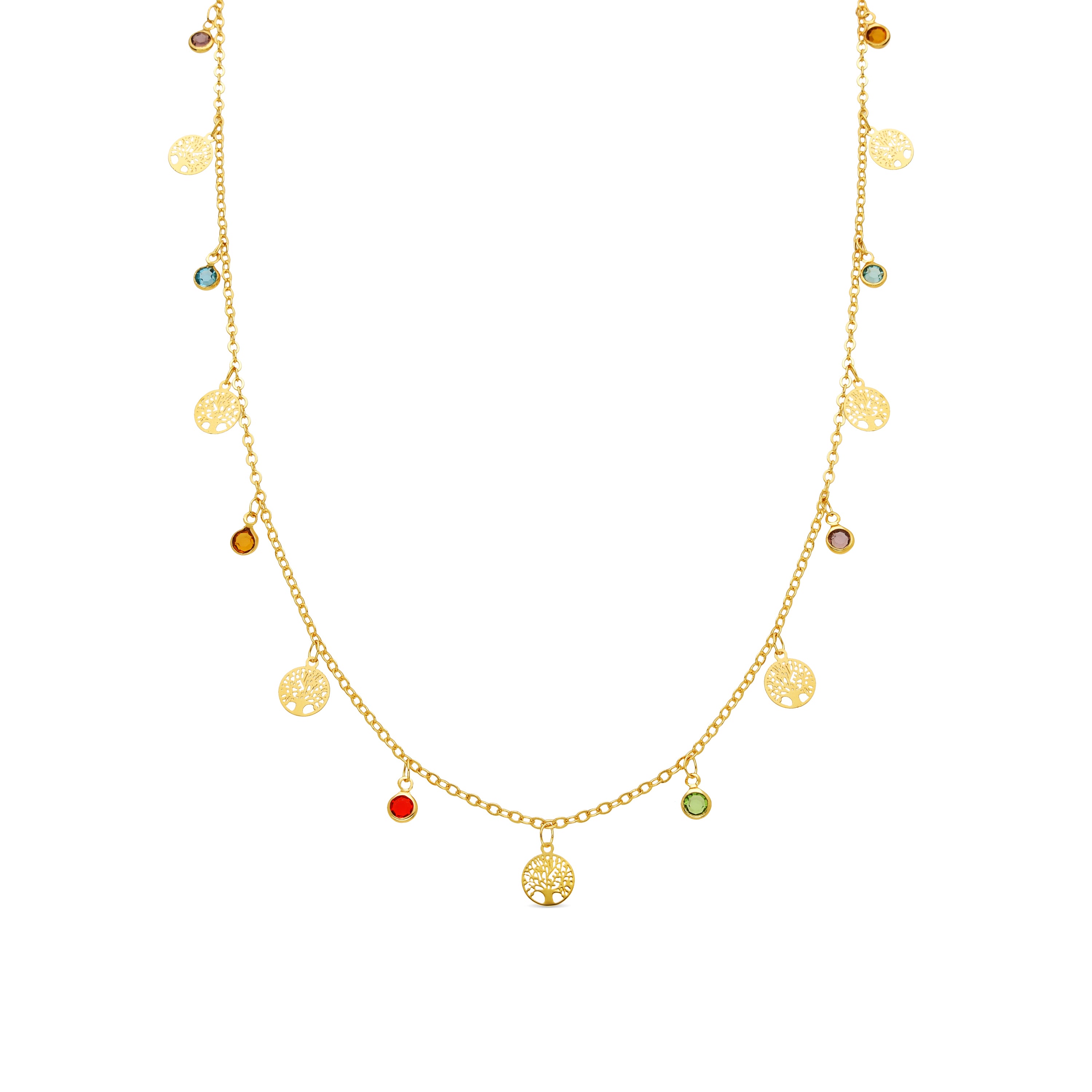925er Sterling Silber Halskette mit mehrfarbigen Zirkonia, vergoldet mit 18k - Shapio
