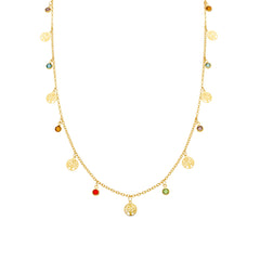 925 Sterling Silver Necklace with Multicolor Cubic Zirconia finished in 18k Yellow Gold - Shapio