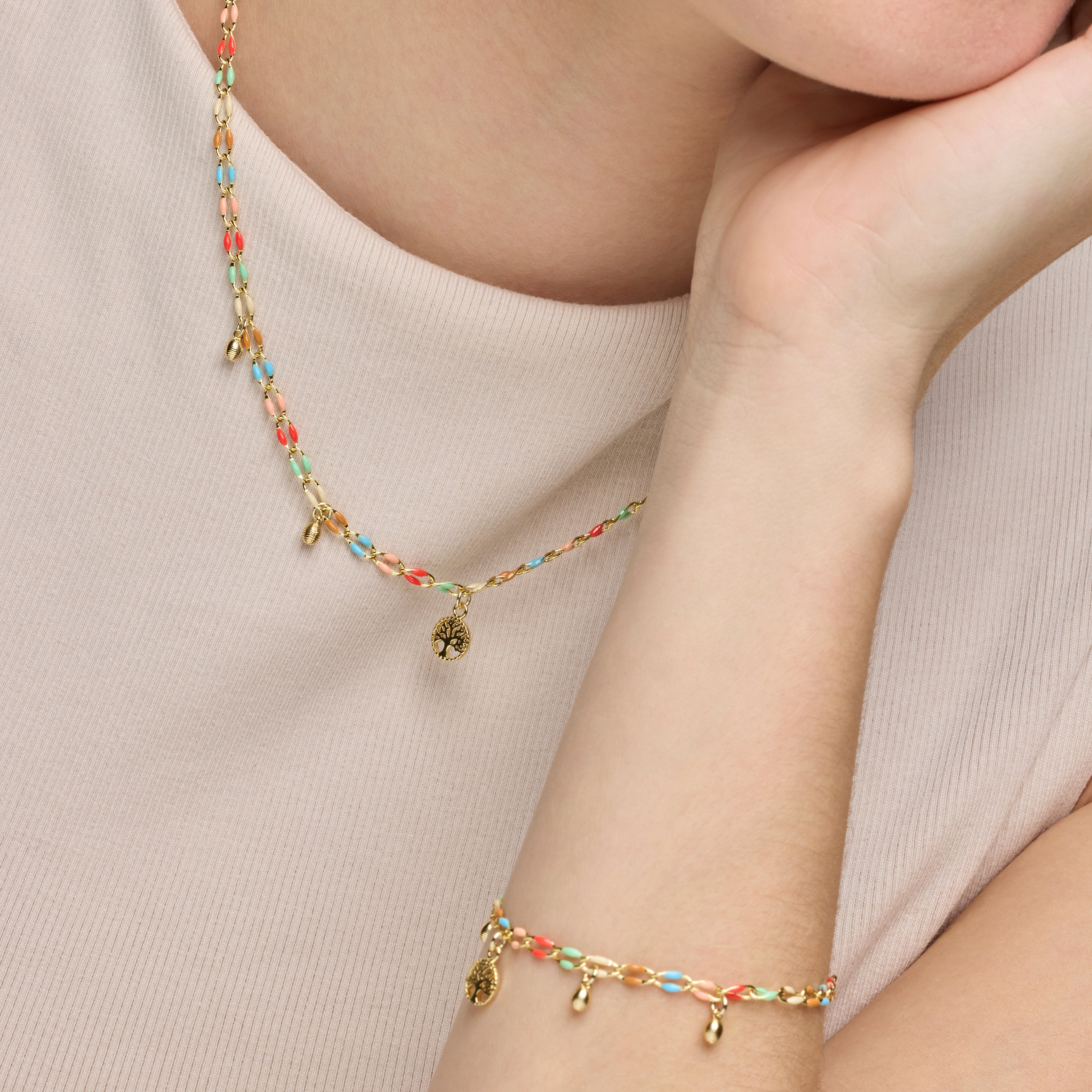Collier en argent sterling 925 et laqué multicolore finition or jaune 18k - Ximue
