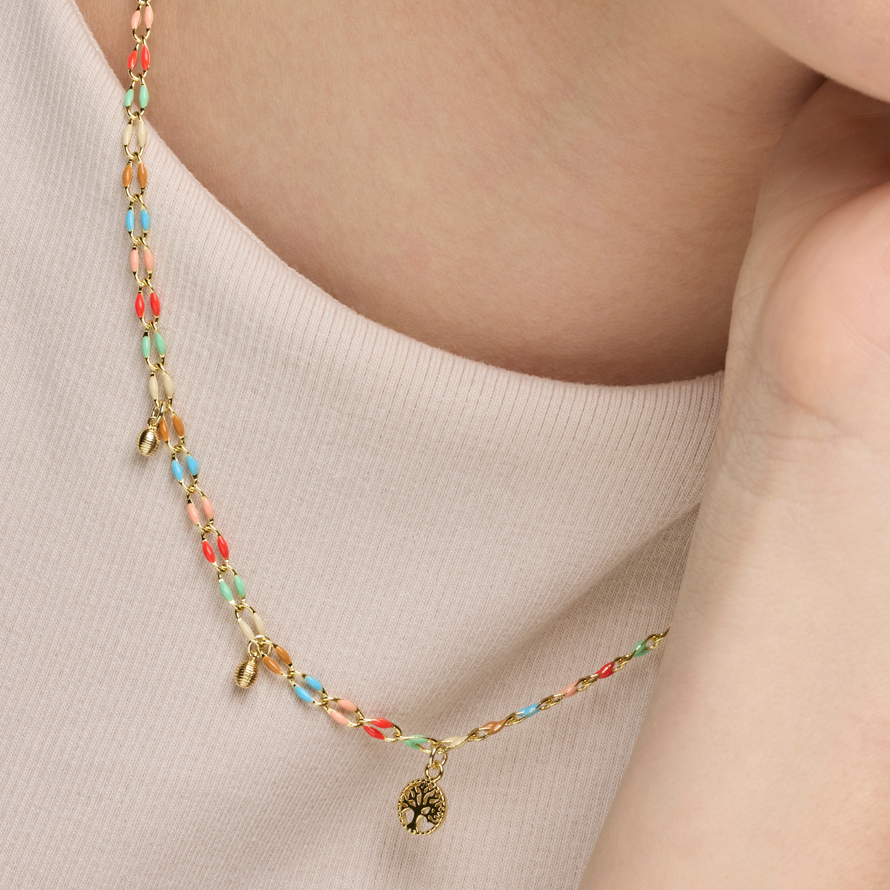 Collier en argent sterling 925 et laqué multicolore finition or jaune 18k - Ximue