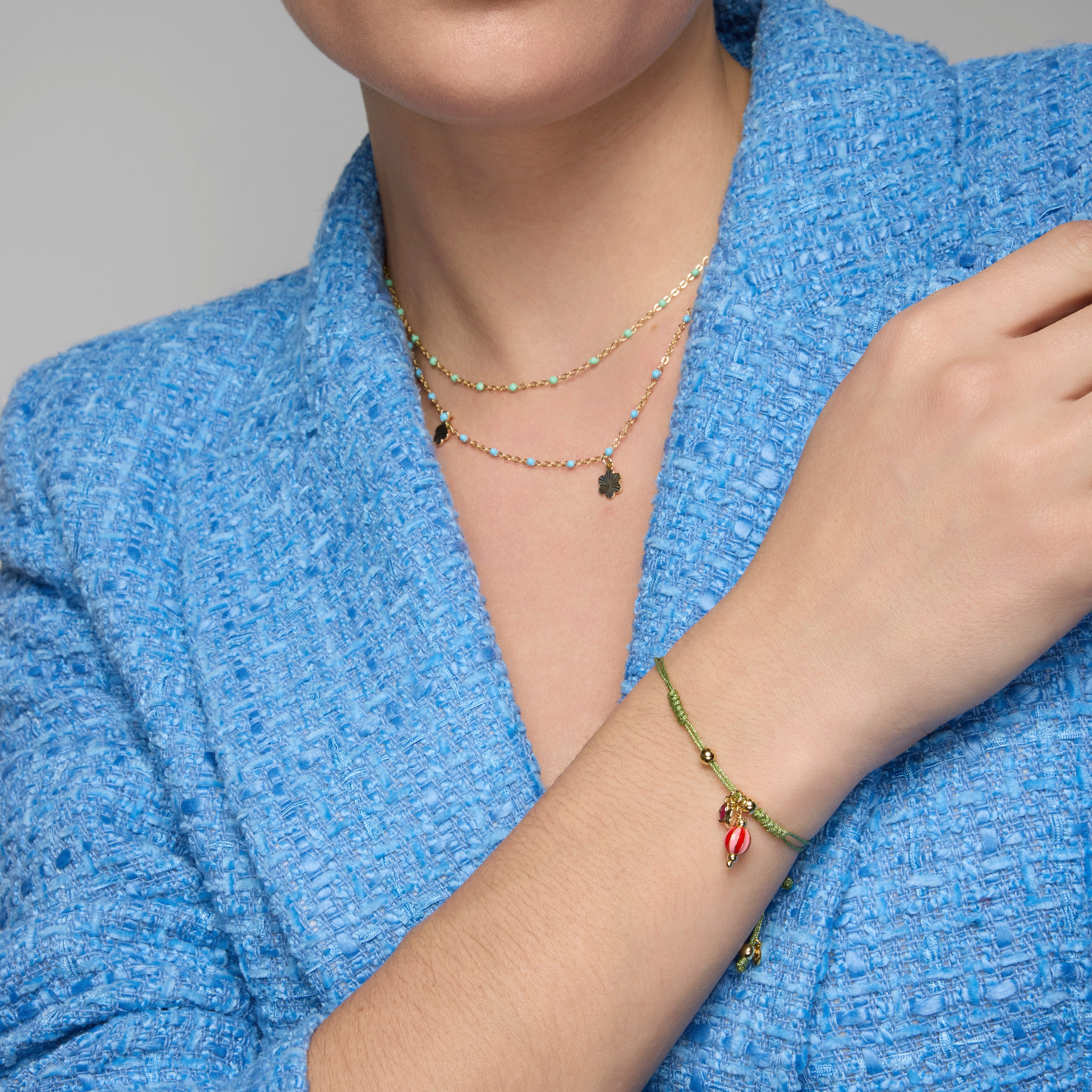 925 Sterling Silver Necklace with Blue Lacquer and 18k Yellow Gold Finish - Lilith
