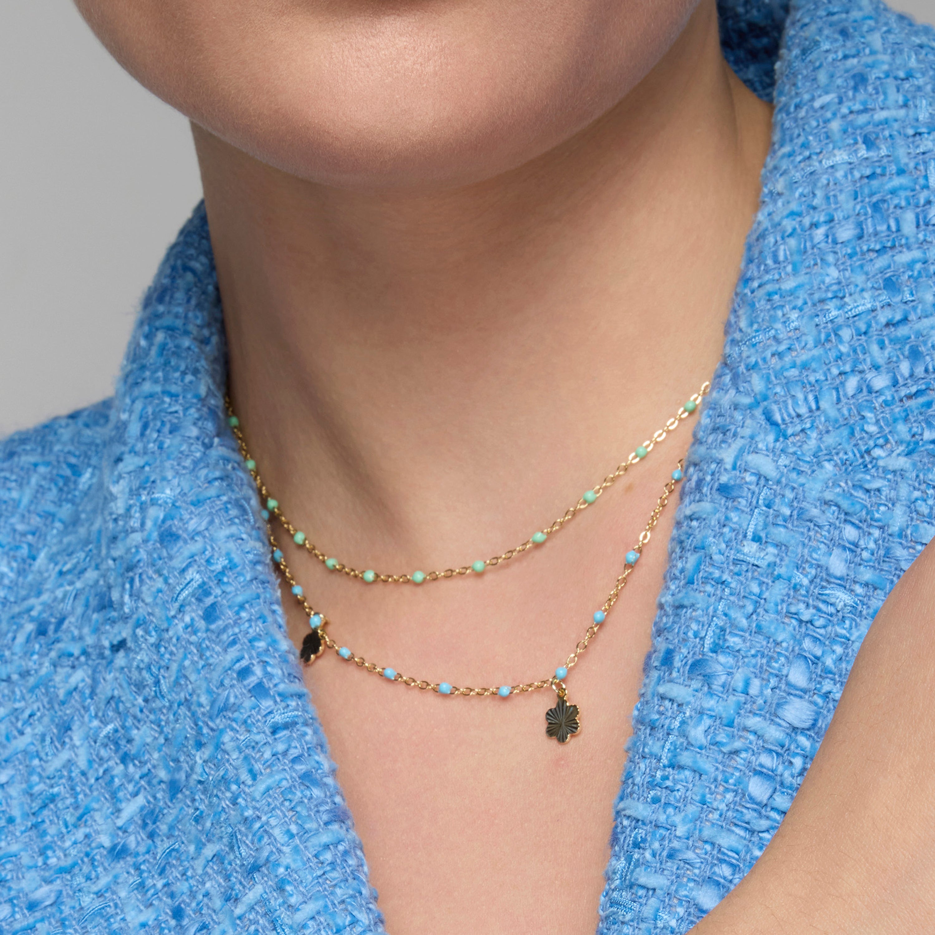 925 Sterling Silver Necklace with Blue Lacquer and 18k Yellow Gold Finish - Lilith