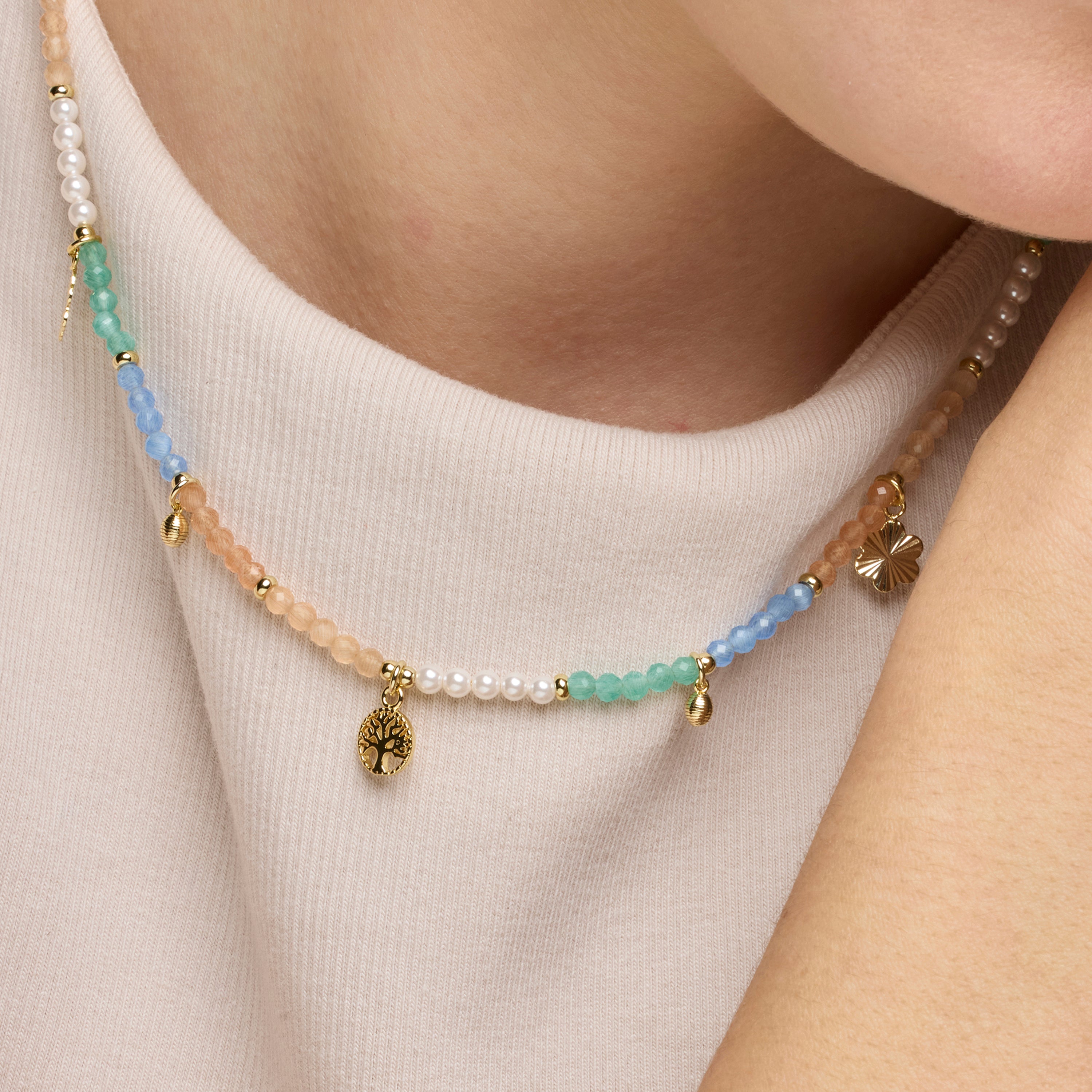 Collar de Plata de Ley 925 y Cristal Multicolor acabado oro amarillo de 18k - Kedril