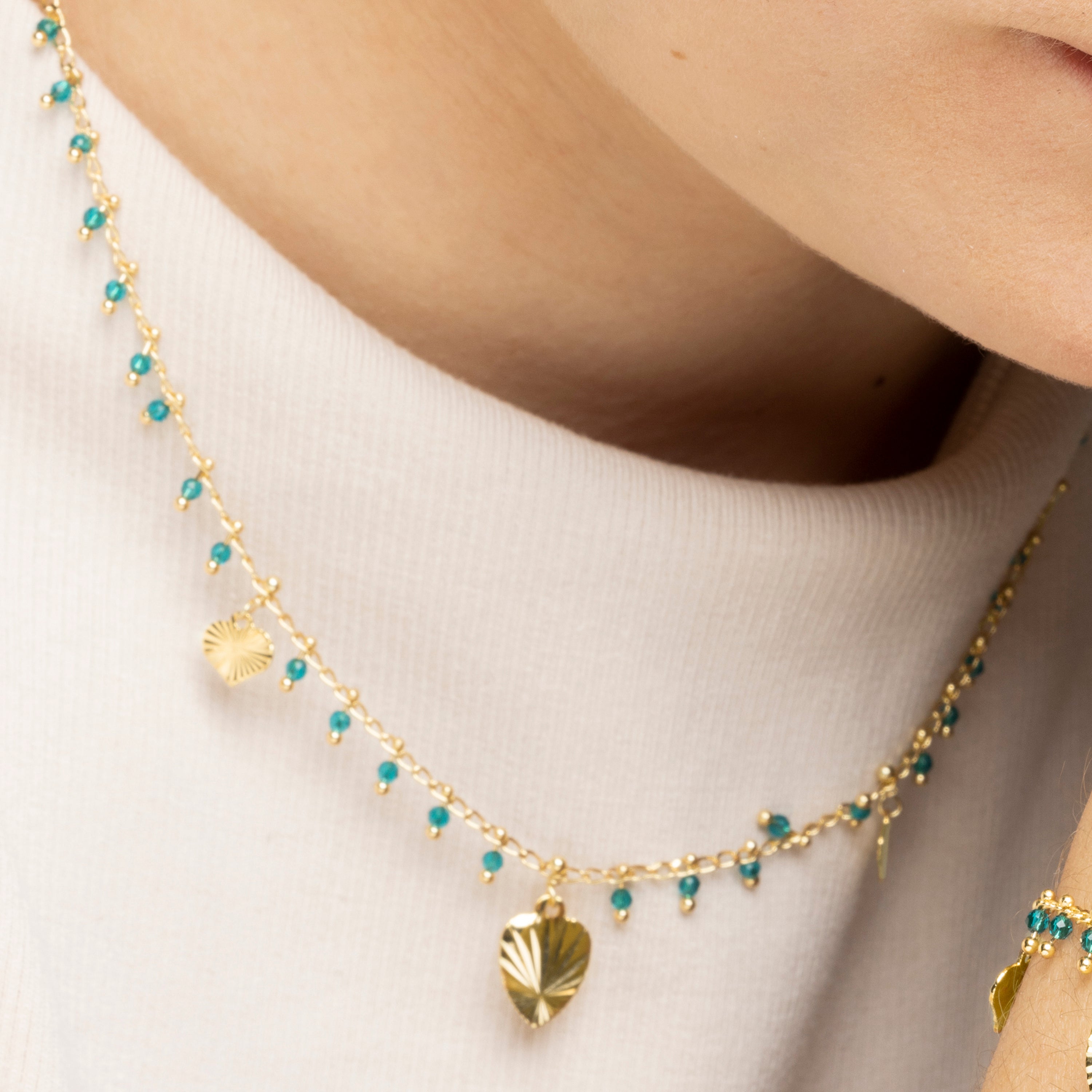925er Silberhalskette mit grünem Kristall und 18k Gelbgold-Finish - Dadrec
