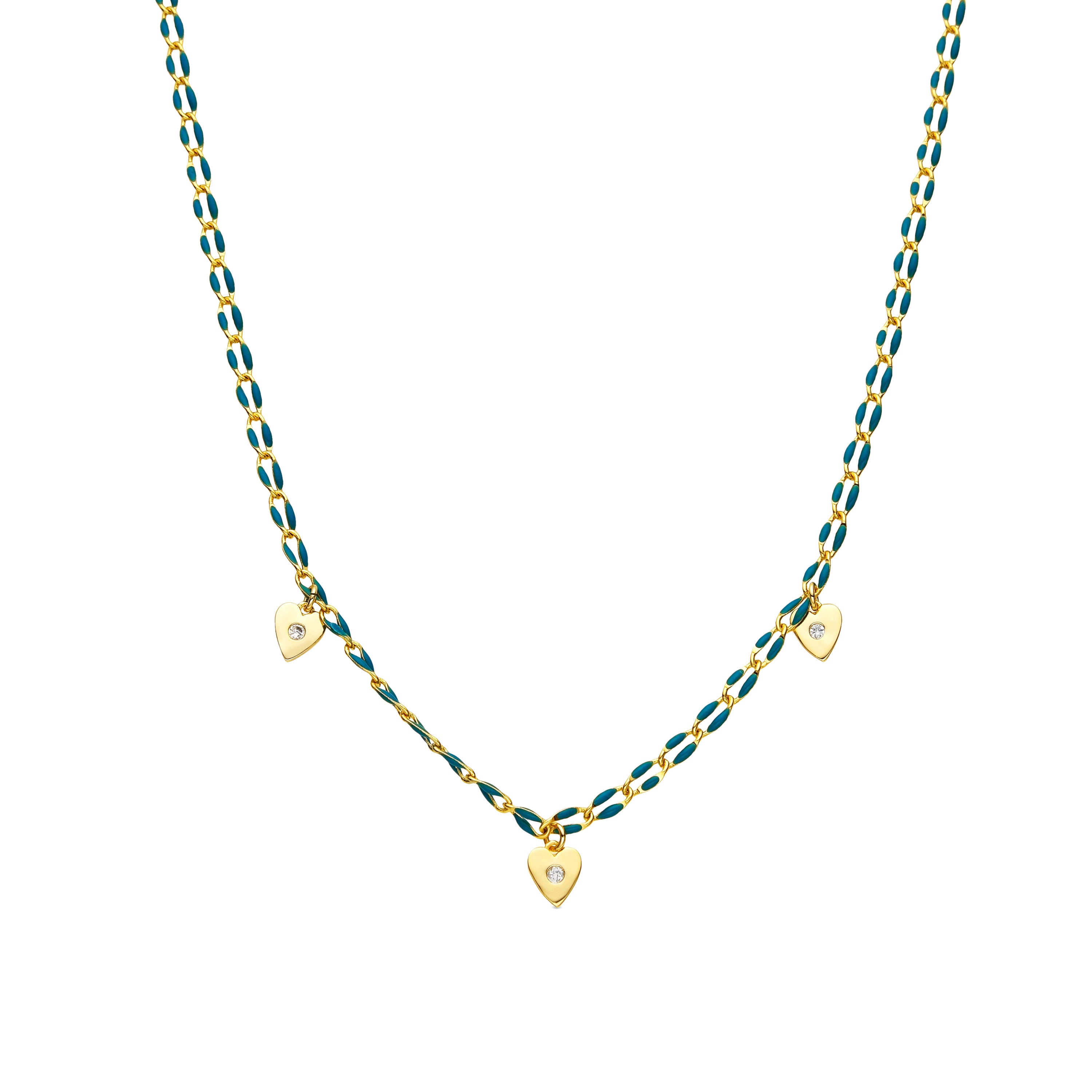 925er Silberhalskette mit blauer Lackierung und 18k Gelbgold-Finish - Drukya